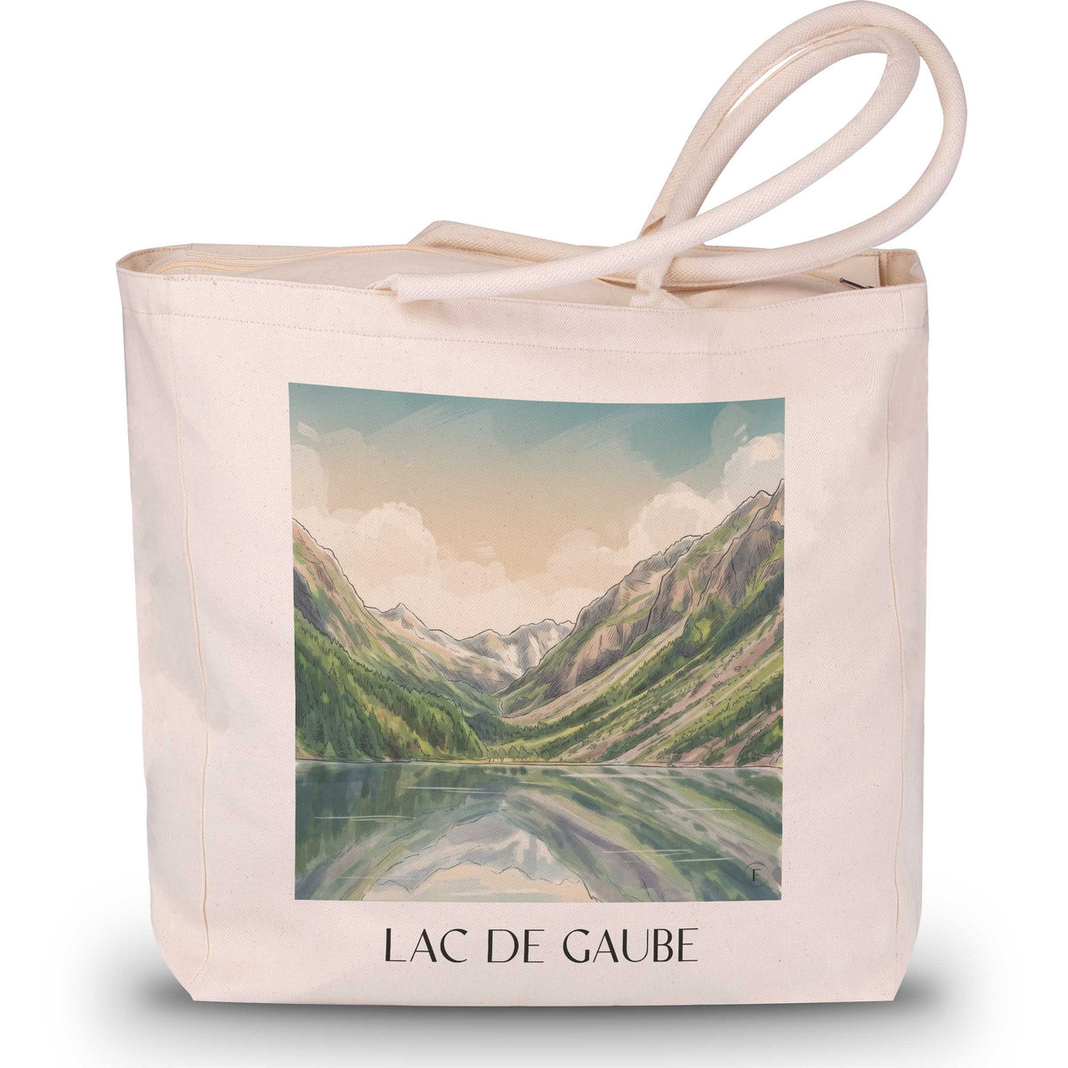 lac-de-gaube-pyrénées-frankreich-einkaufstasche-aquarell