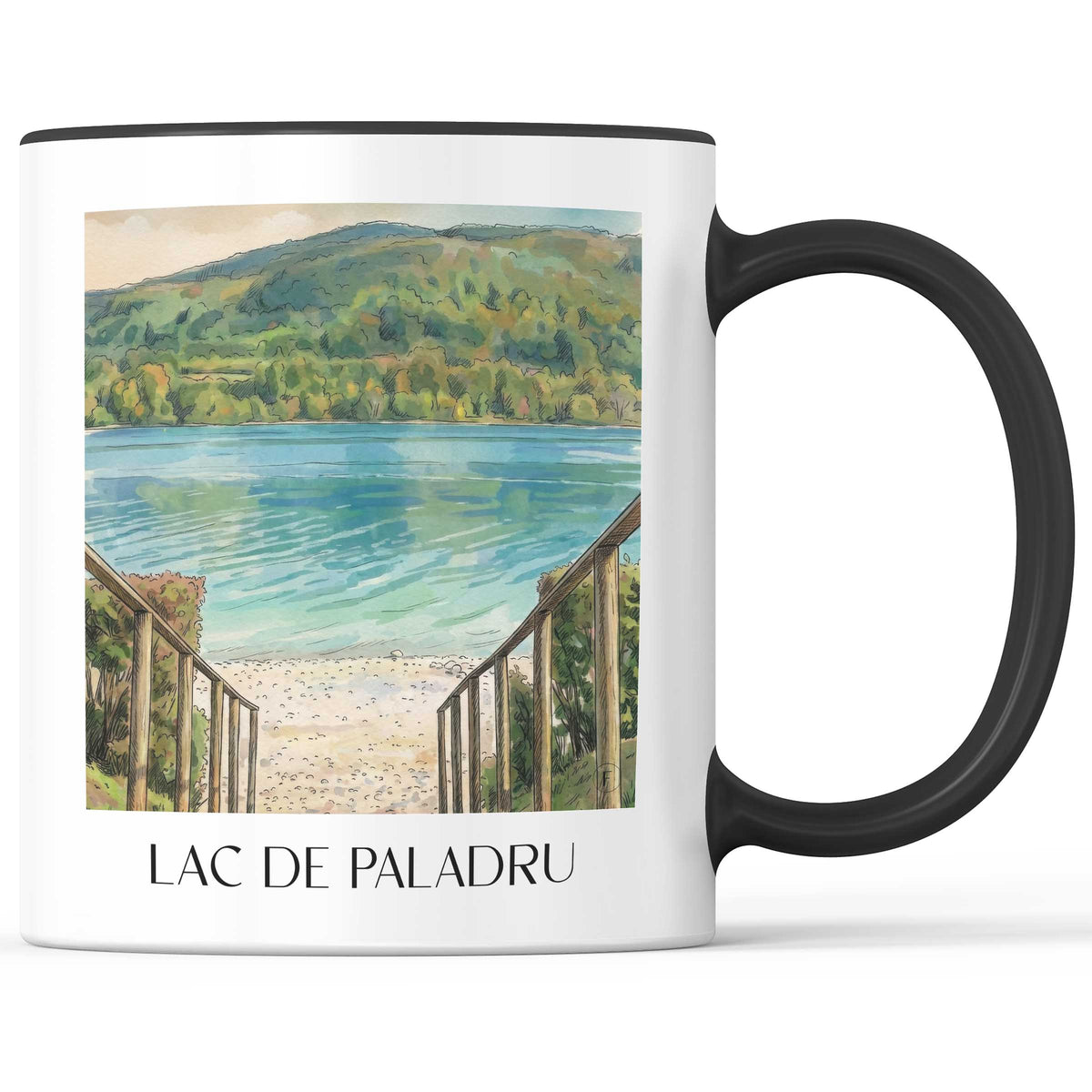 lac-de-paladru-isère-frankreich-kaffeebecher-aquarell
