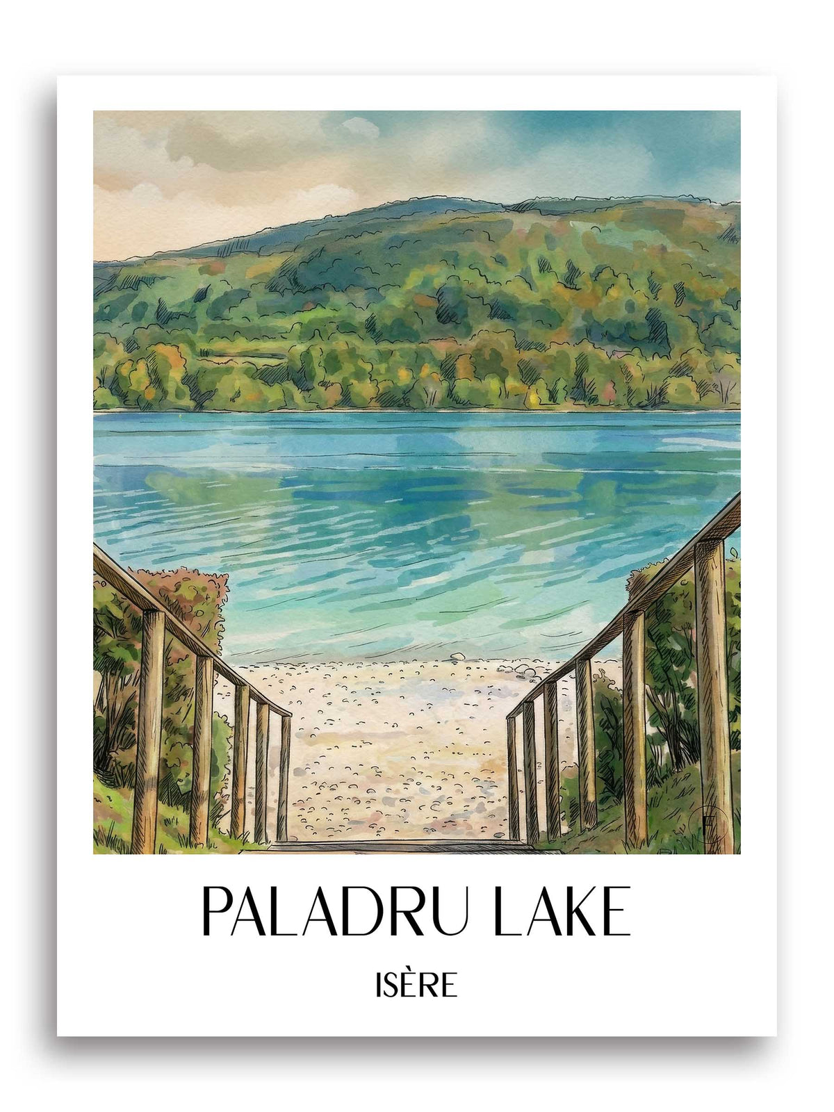 Lac de Paladru Poster - Isère - Frankreich Kunstdruck - Aquarell von A4 bis A1 - favplace