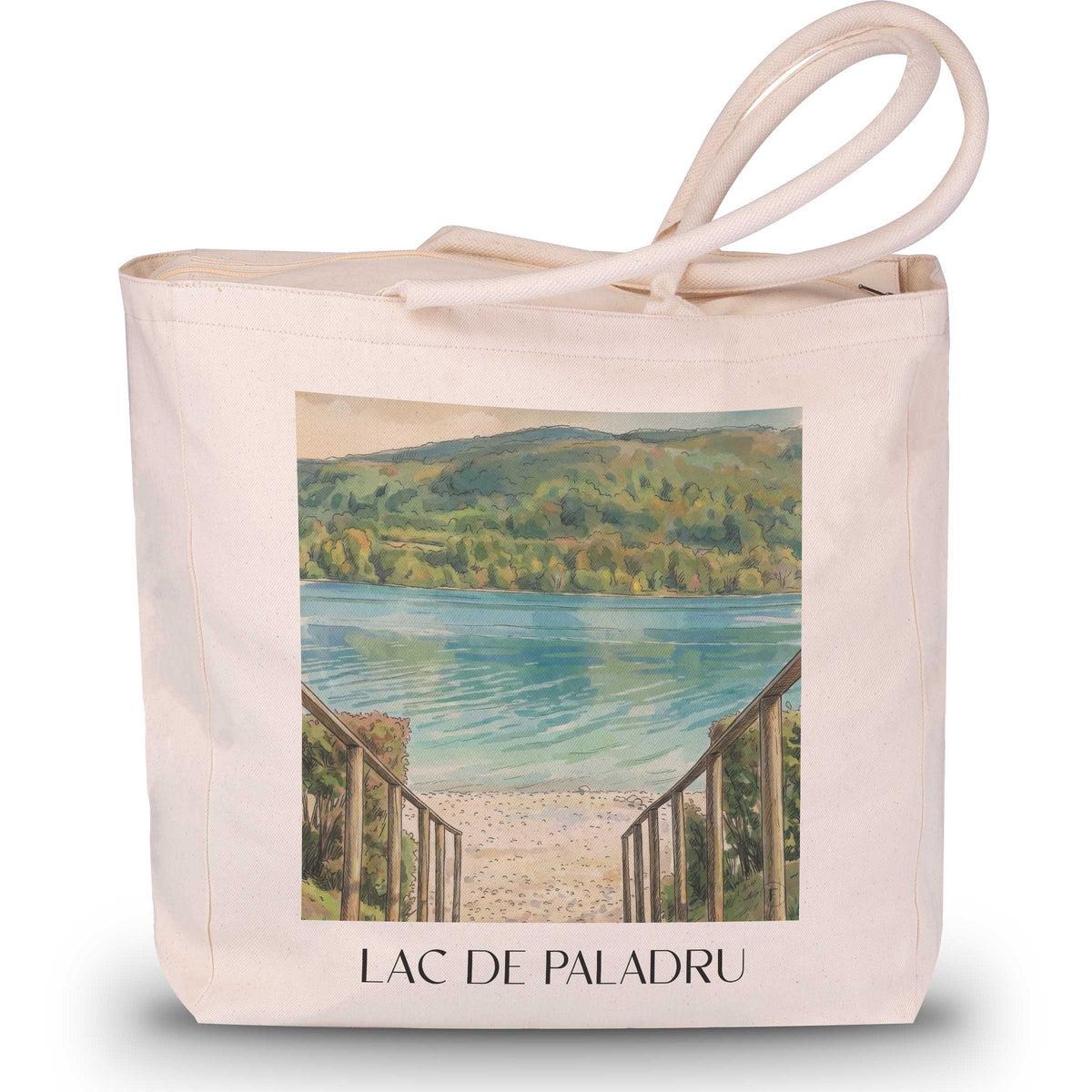 lac-de-paladru-isère-frankreich-einkaufstasche-aquarell