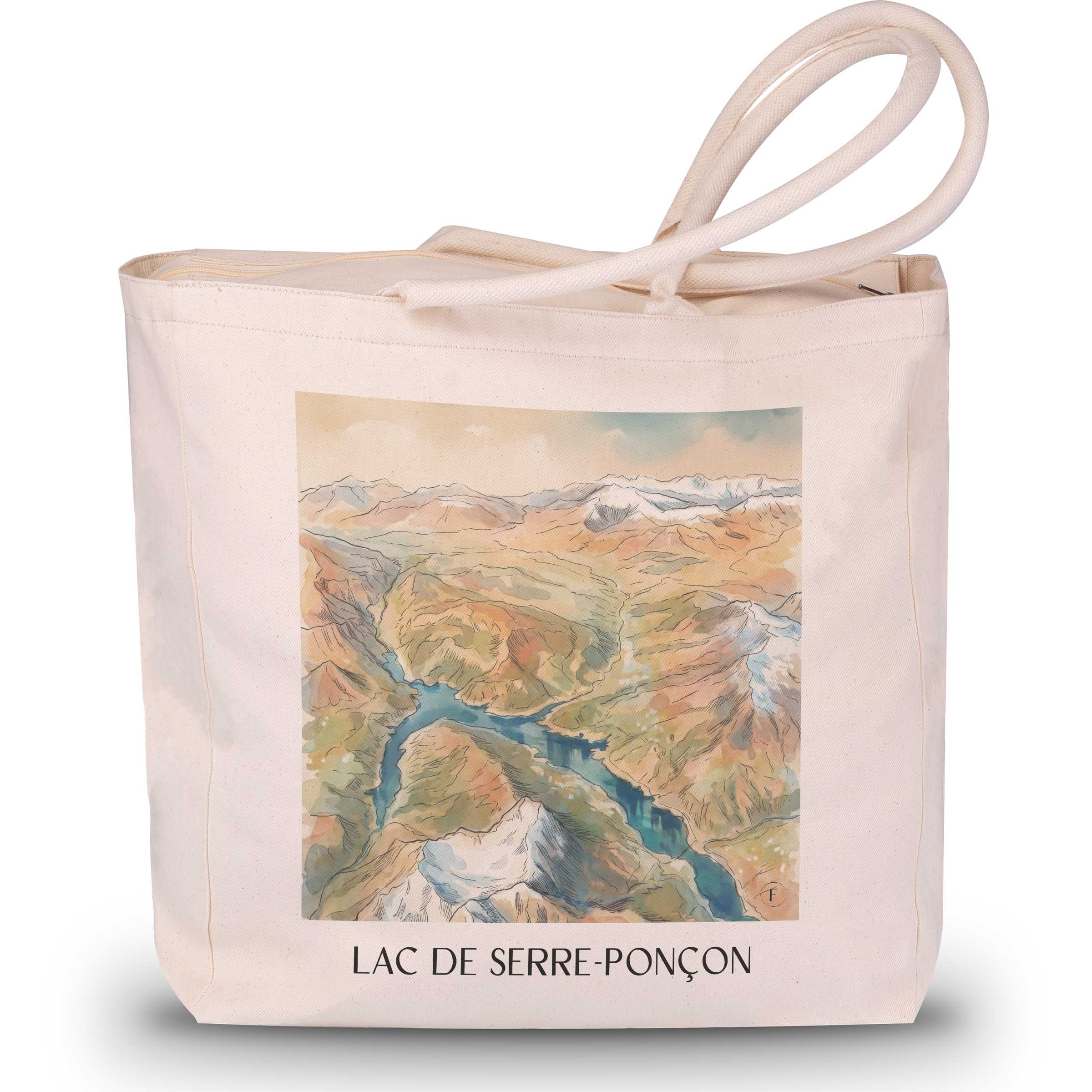 lac-de-serre-ponçon-provence-frankreich-einkaufstasche-aquarell
