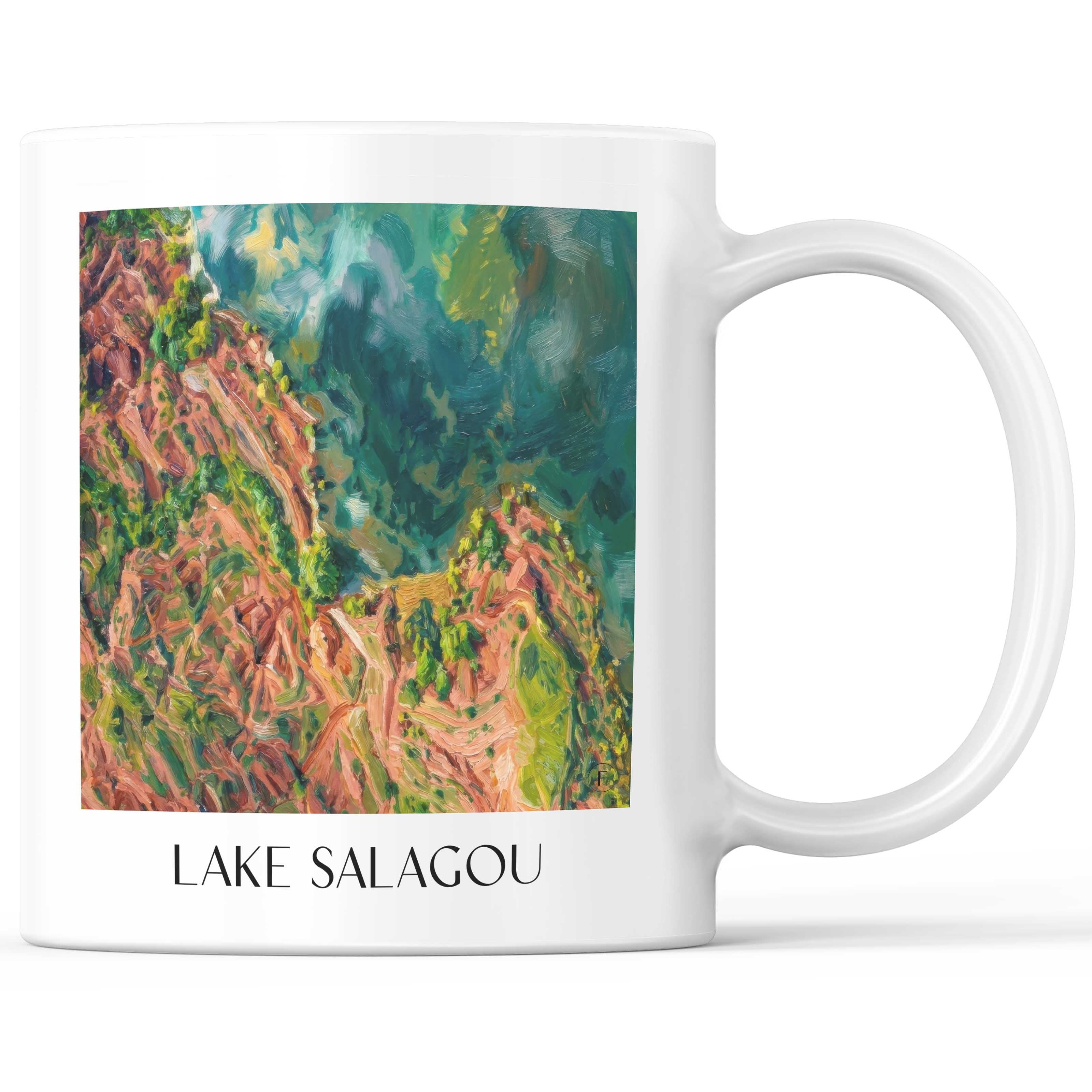 Lac du Salagou Kaffeebecher - Okzitanien - Frankreich Becher - Kaffeetasse im Ölgemälde Stil - favplace