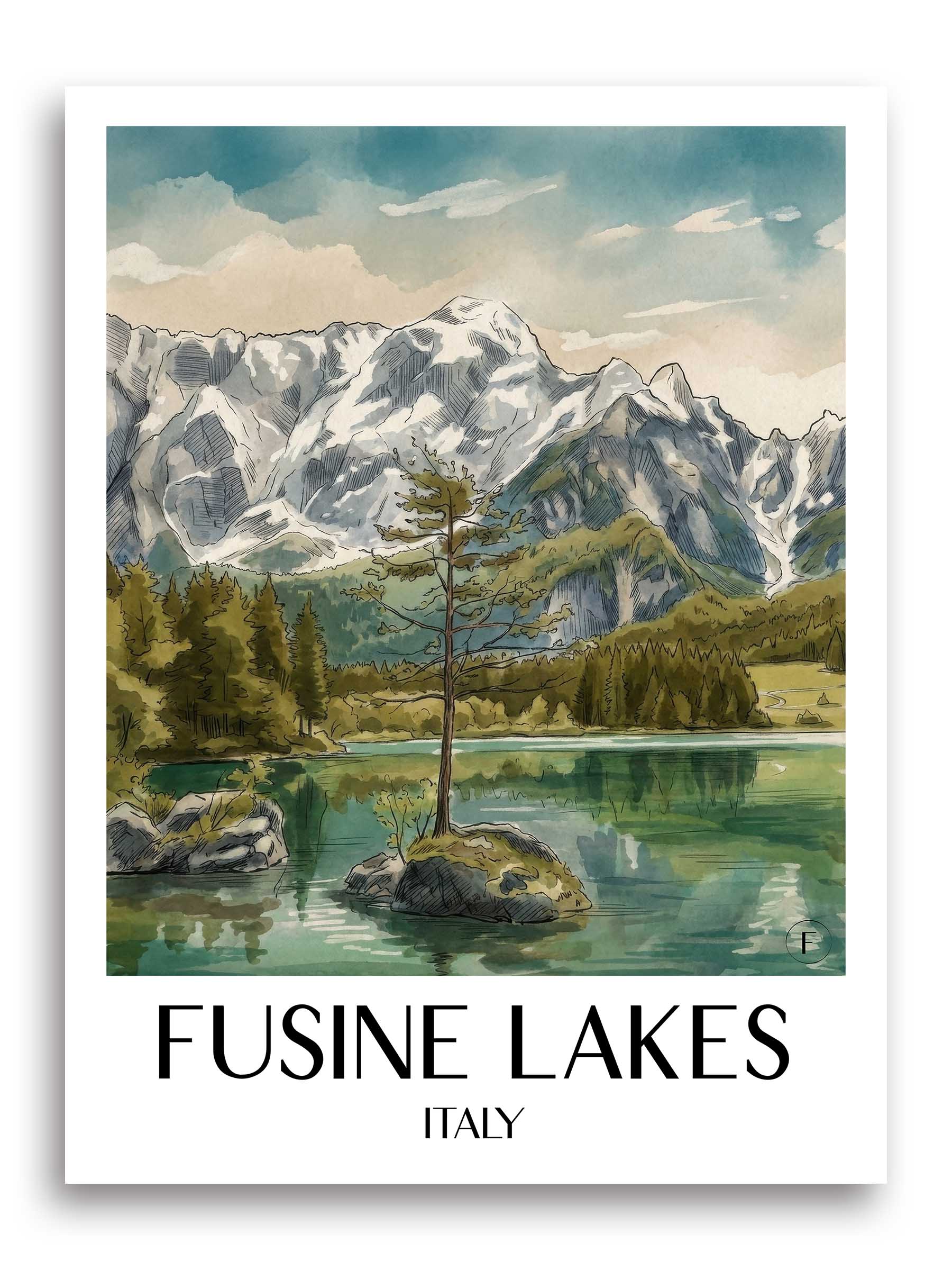 Laghi di Fusine Poster - Friaul-Julisch Venetien - Italien Kunstdruck - Aquarell von A4 bis A1 - favplace