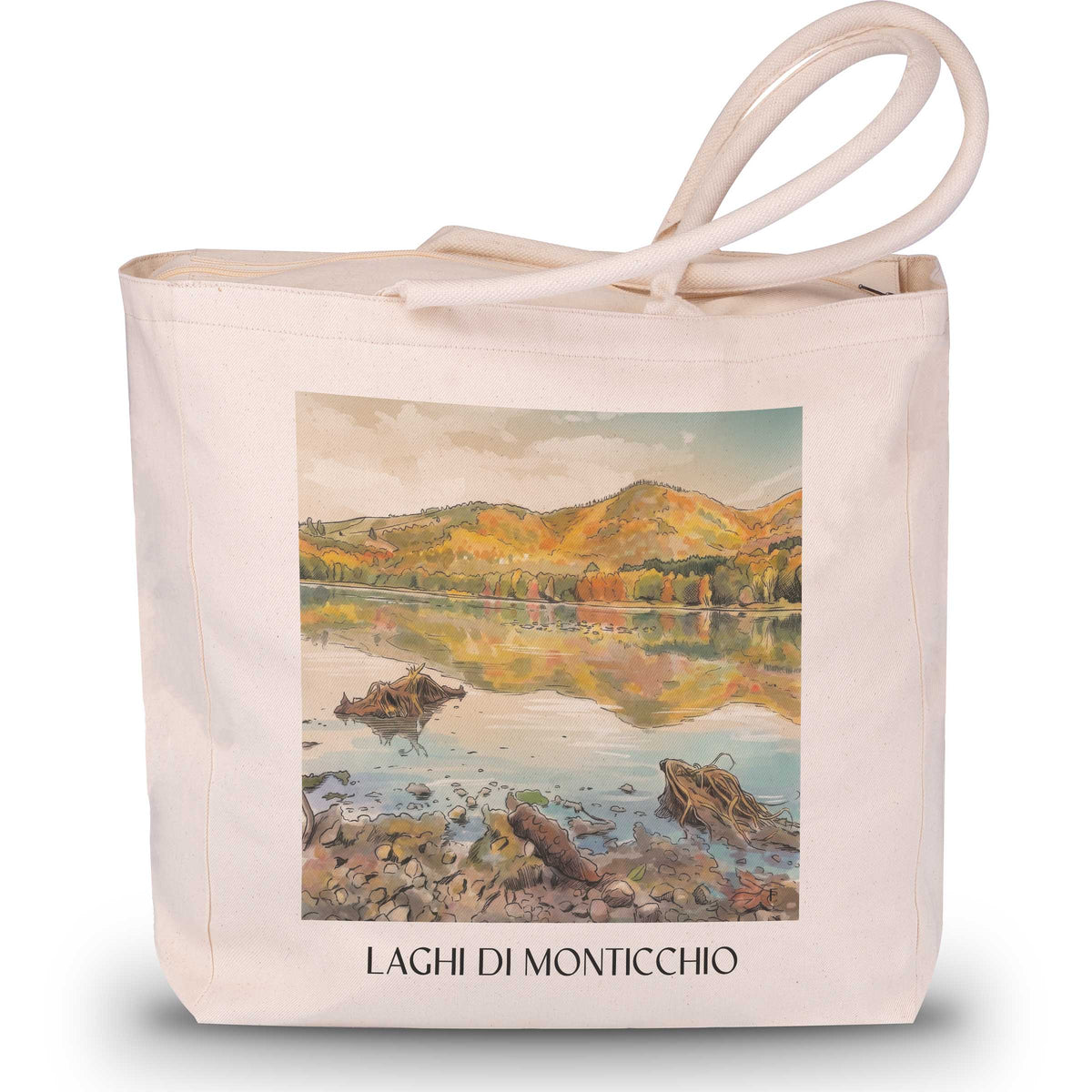 Laghi di Monticchio Shopping Tasche - Basilikata - Italien Tote Bag - Einkaufstasche im Aquarell Stil - favplace