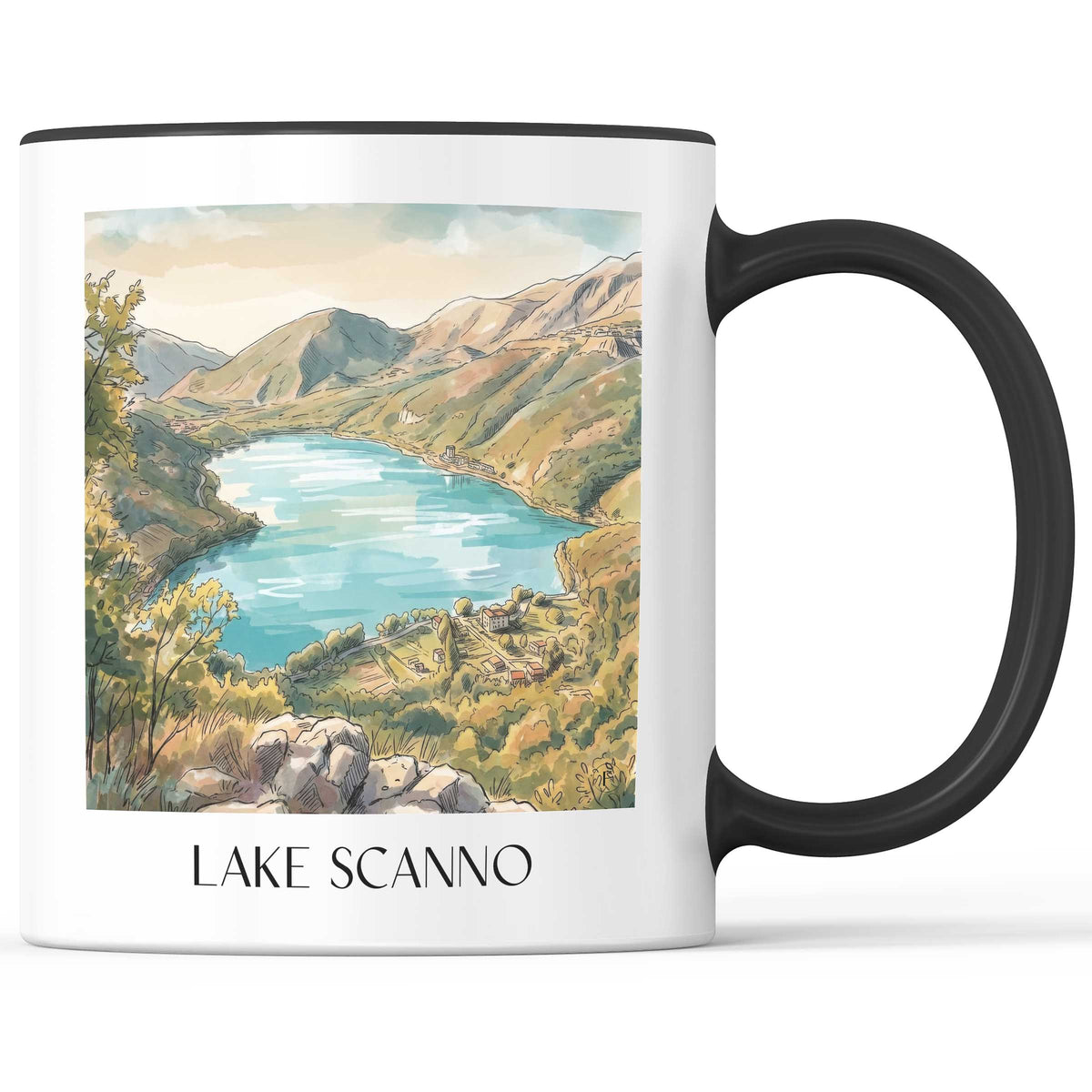 Lago di Scanno Kaffeebecher - Abruzzen - Italien Becher - Kaffeetasse im Aquarell Stil - favplace