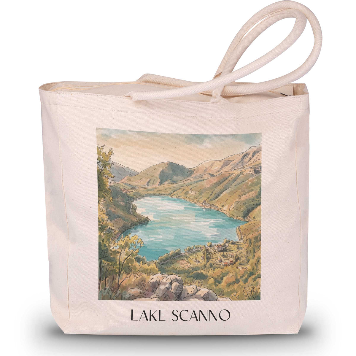 Lago di Scanno Shopping Tasche - Abruzzen - Italien Tote Bag - Einkaufstasche im Aquarell Stil - favplace