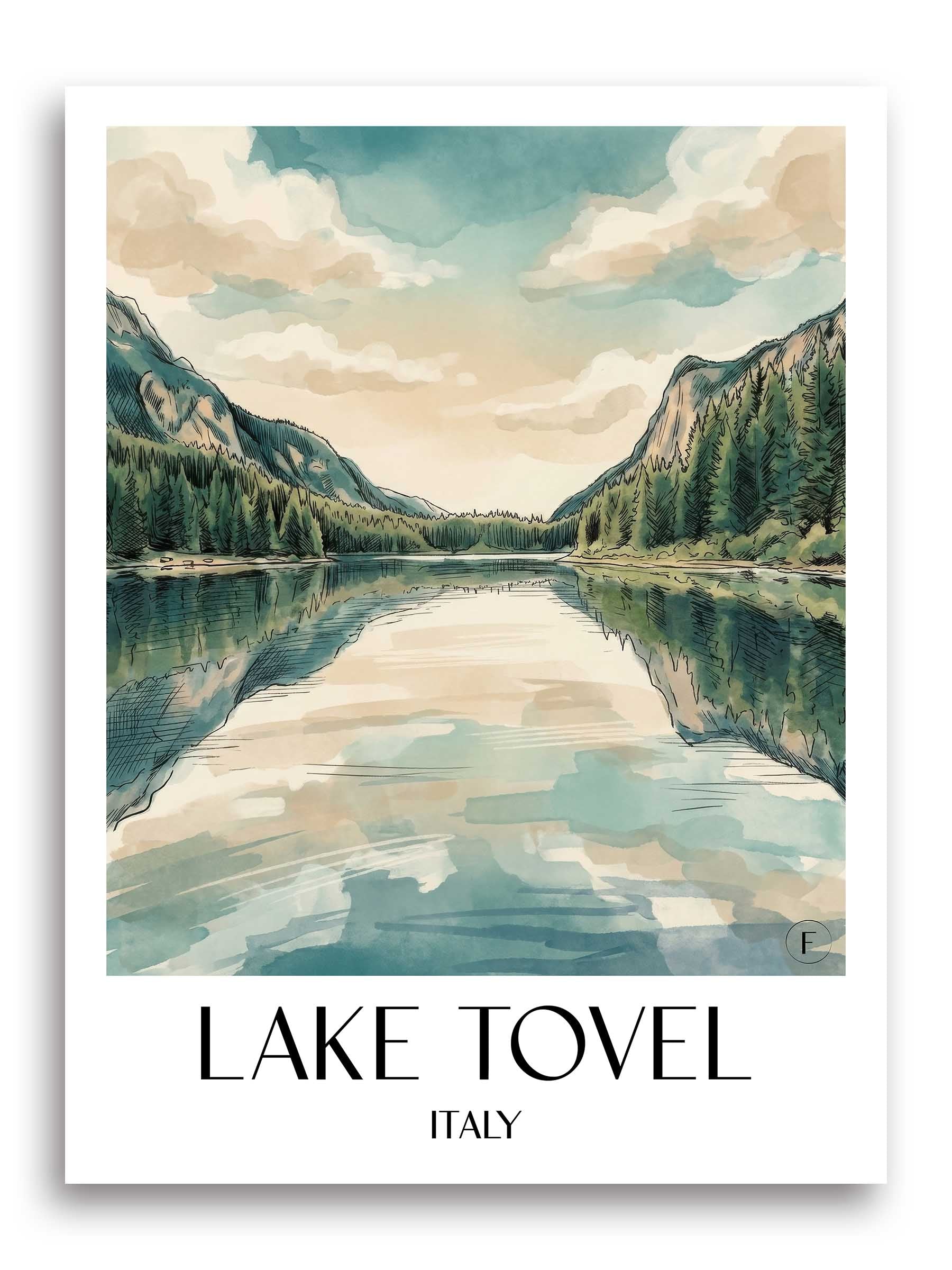 Lago di Tovel Poster - Trentino - Italien Kunstdruck - Aquarell von A4 bis A1 - favplace