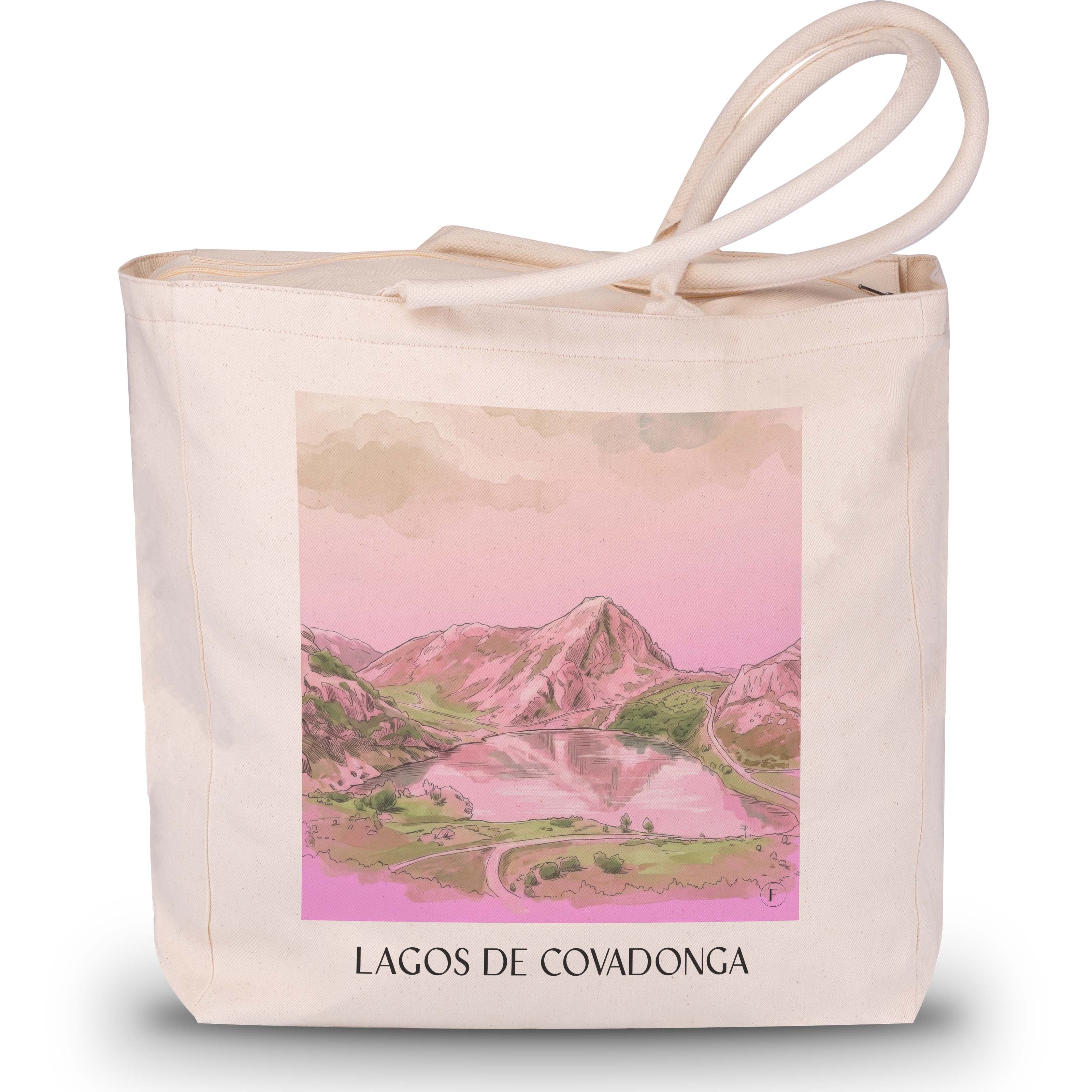 lagos-de-covadonga-asturien-spanien-einkaufstasche-aquarell-pink-rosa