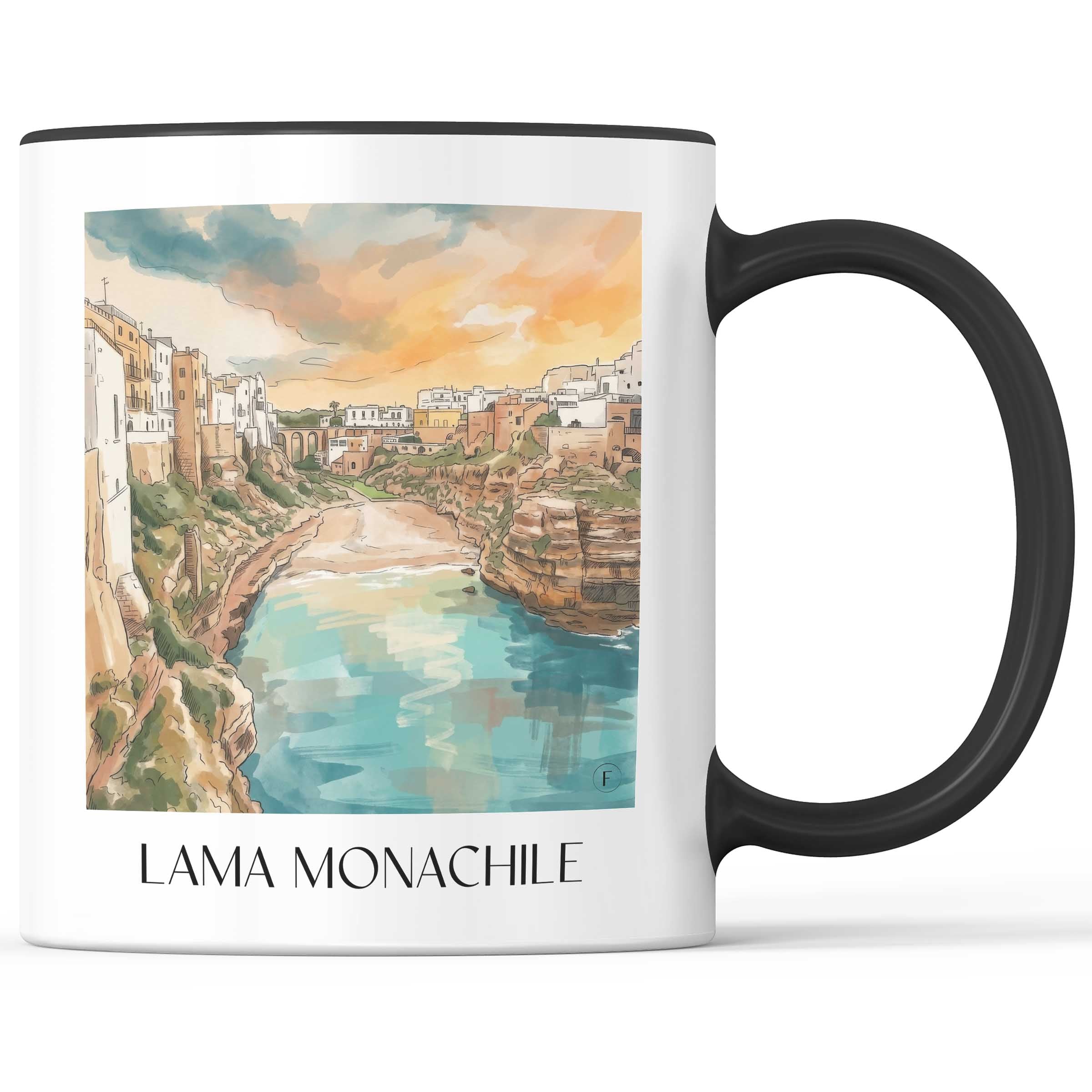 lama-monachile-polignano-a-mare-italien-kaffeebecher-aquarell