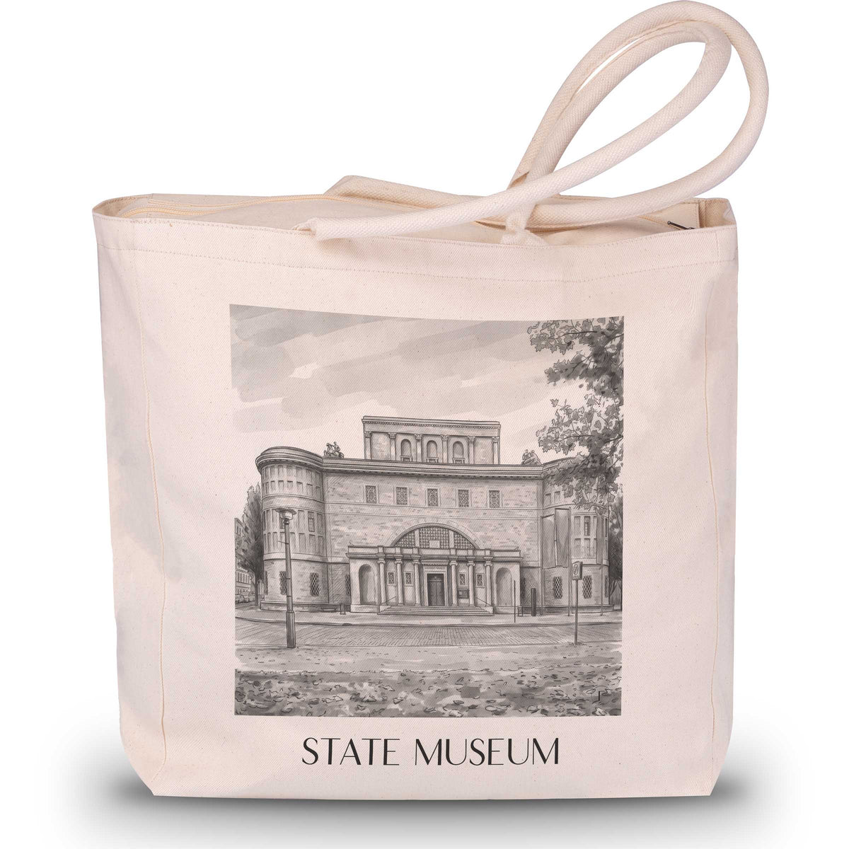 Landesmuseum Shopping Tasche - Halle - Deutschland Tote Bag - Einkaufstasche im Aquarell Schwarz-Weiß Stil - favplace