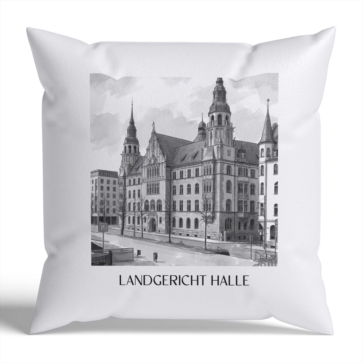 landgericht-halle-deutschland-kissenbezug-aquarell-schwarz-weiss