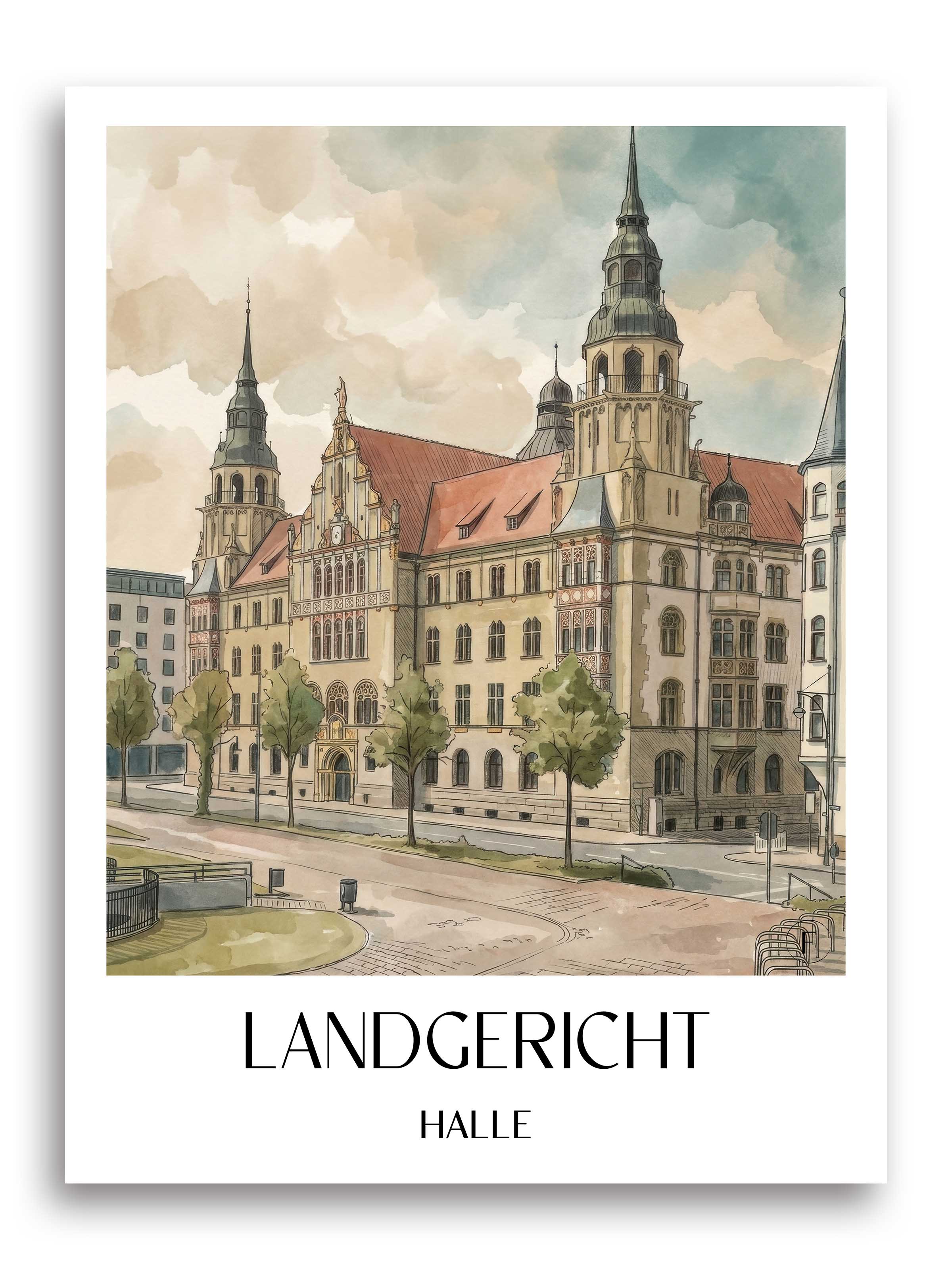 landgericht-halle-deutschland-poster-aquarell