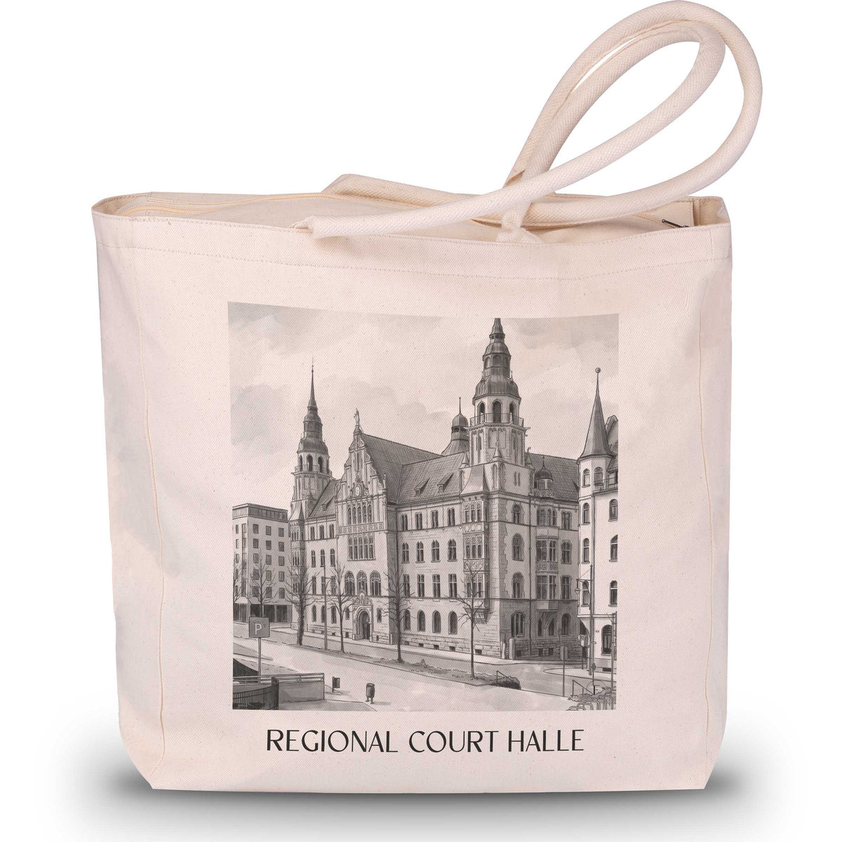 Landgericht Shopping Tasche - Halle - Deutschland Tote Bag - Einkaufstasche im Aquarell Schwarz-Weiß Stil - favplace