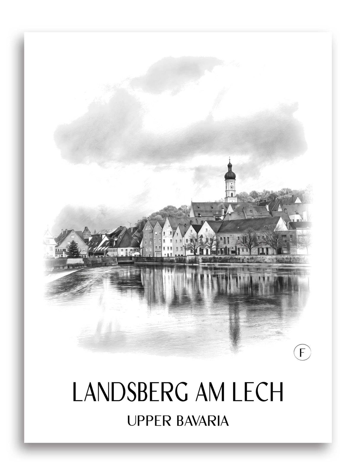 Landsberg am Lech Poster - Oberbayern - Deutschland Kunstdruck - Zeichnung von A4 bis A1 - favplace