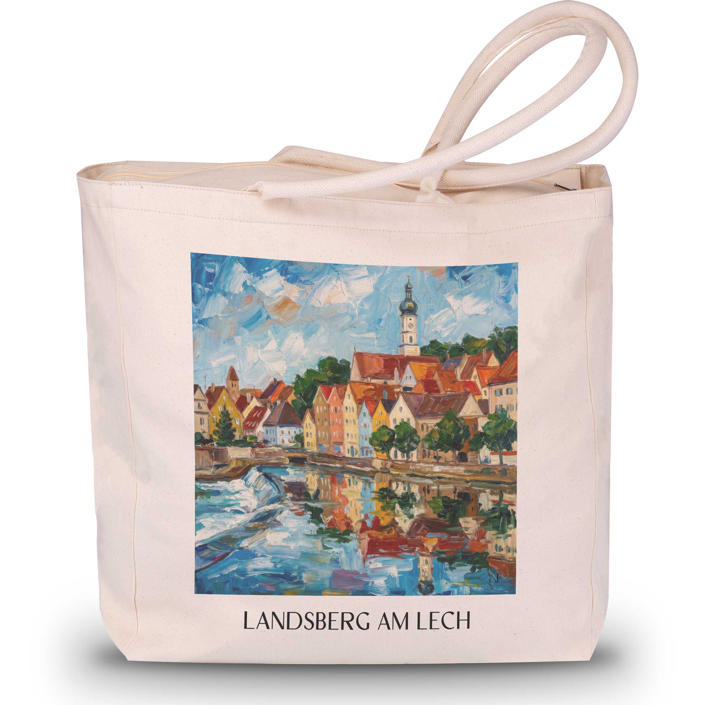 Landsberg am Lech Shopping Tasche - Oberbayern - Deutschland Tote Bag - Einkaufstasche im Ölgemälde Stil - favplace