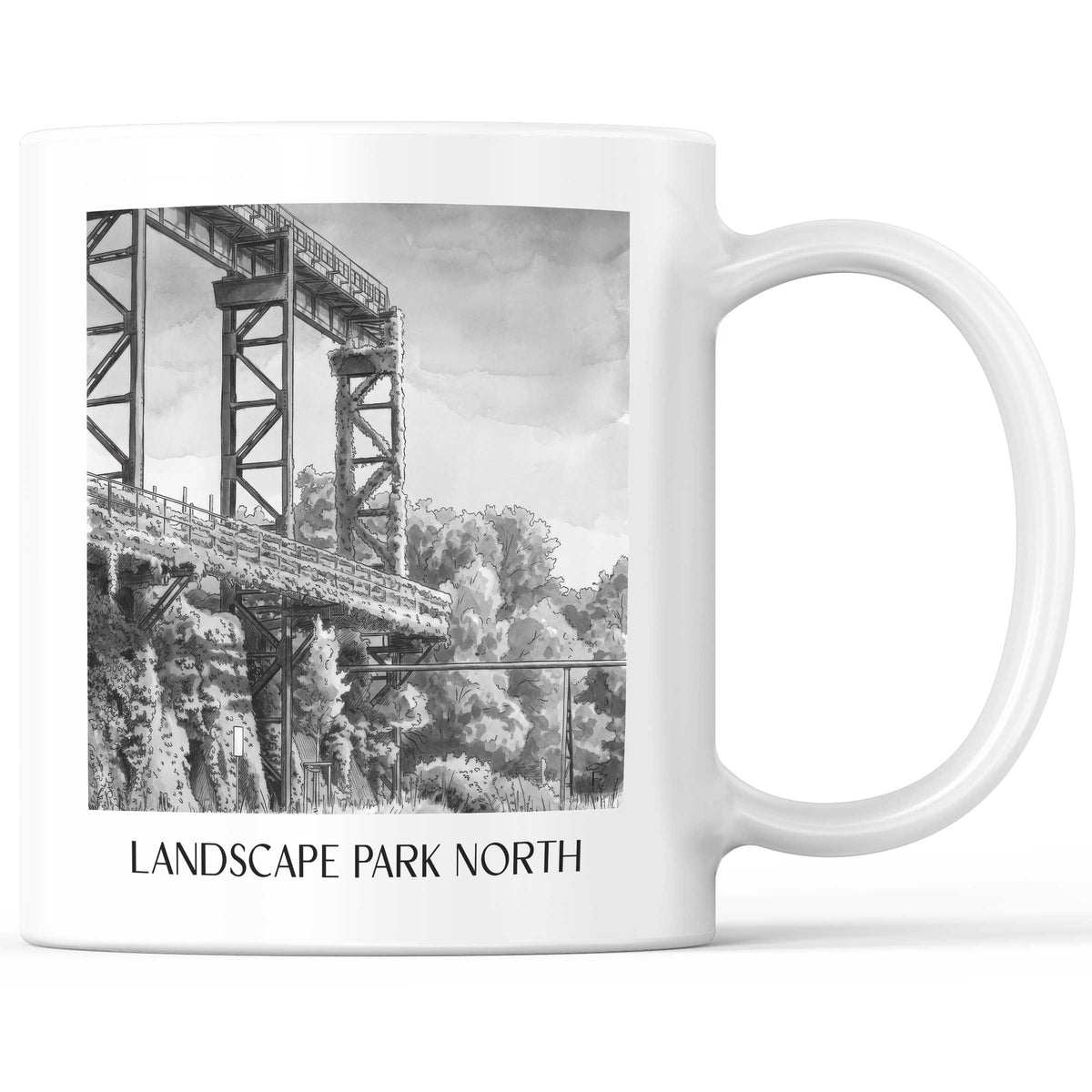 Landschaftspark Nord Kaffeebecher - Duisburg - Deutschland Becher - Kaffeetasse im Aquarell Schwarz-Weiß Stil - favplace