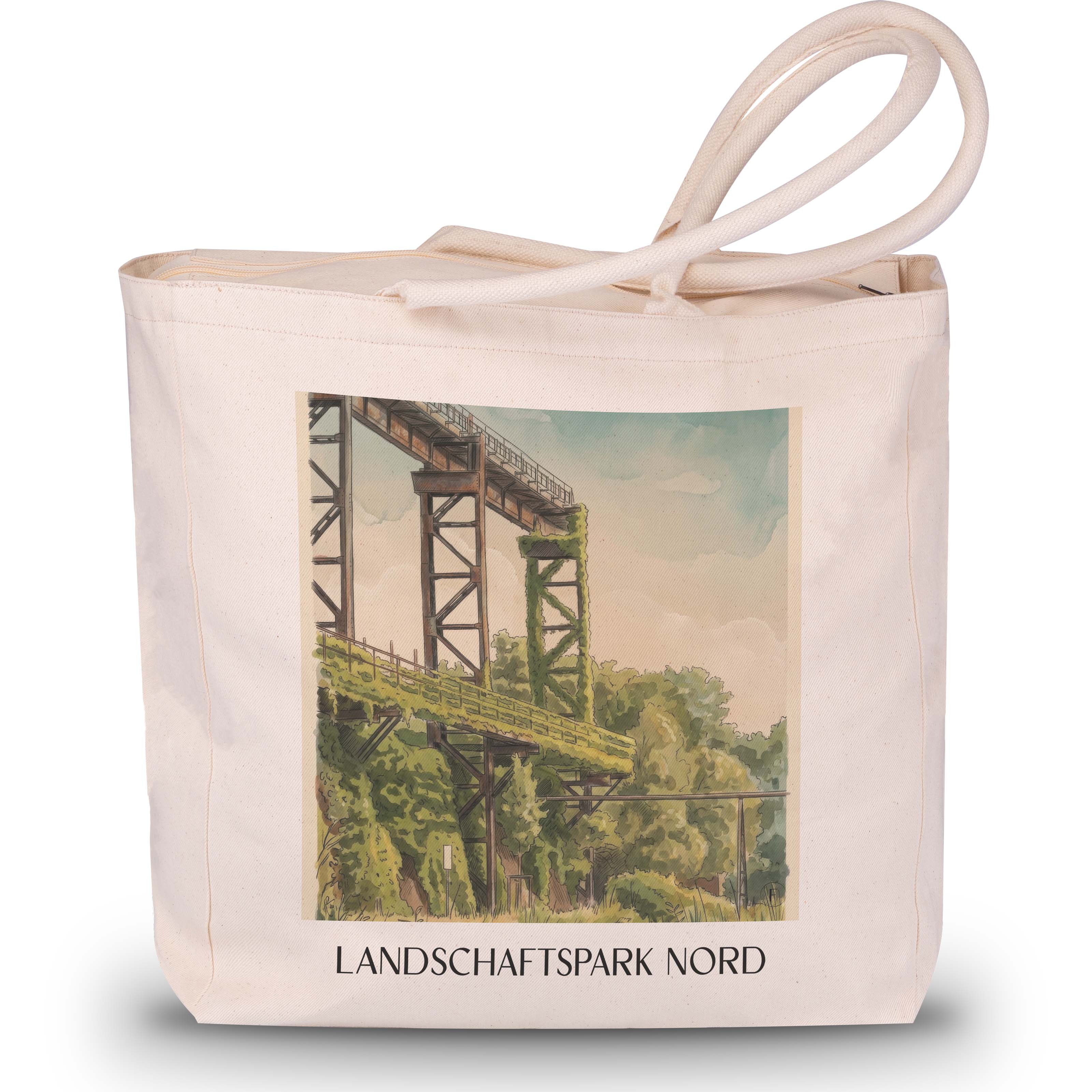 landschaftspark-nord-duisburg-deutschland-einkaufstasche-aquarell