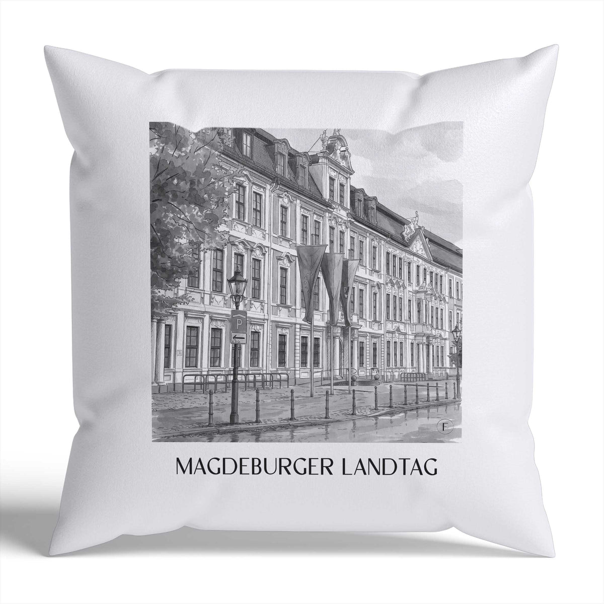 landtag-magdeburg-deutschland-kissenbezug-aquarell-schwarz-weiss