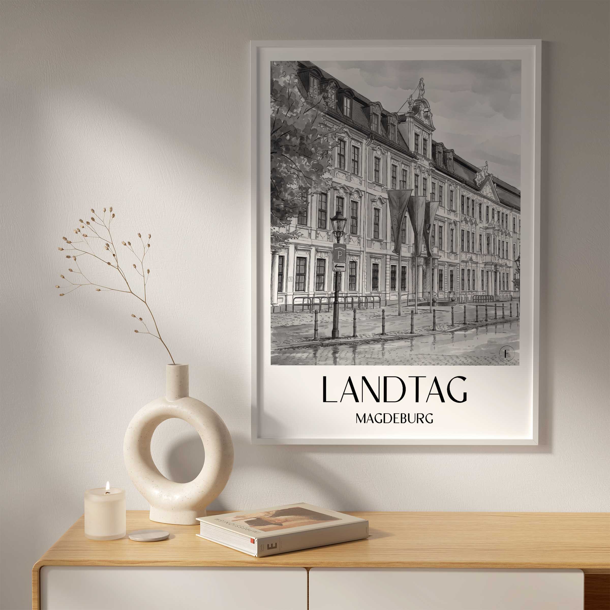 landtag-magdeburg-deutschland-poster-aquarell-schwarz-weiss