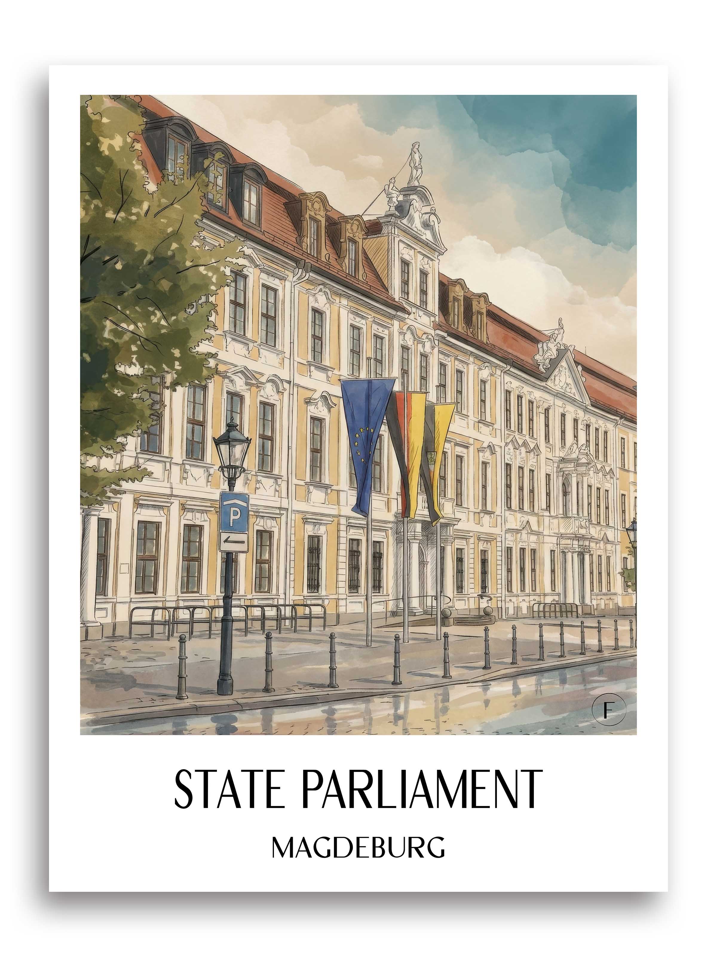 Landtag Poster - Magdeburg - Deutschland Kunstdruck - Aquarell von A4 bis A1 - favplace