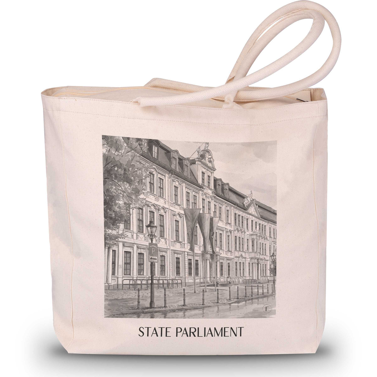 Landtag Shopping Tasche - Magdeburg - Deutschland Tote Bag - Einkaufstasche im Aquarell Schwarz-Weiß Stil - favplace