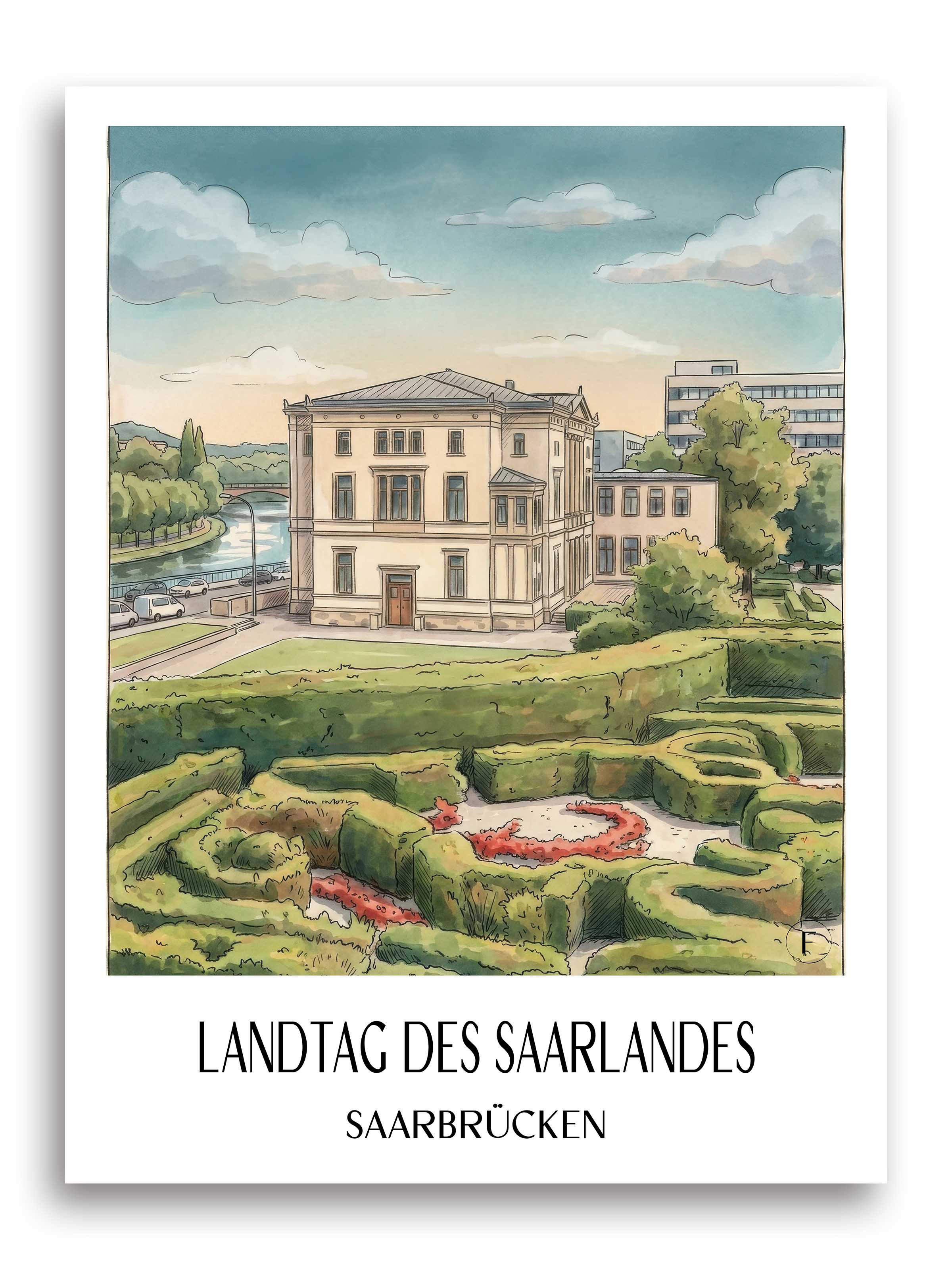 landtag-des-saarlandes-saarbrücken-deutschland-poster-aquarell
