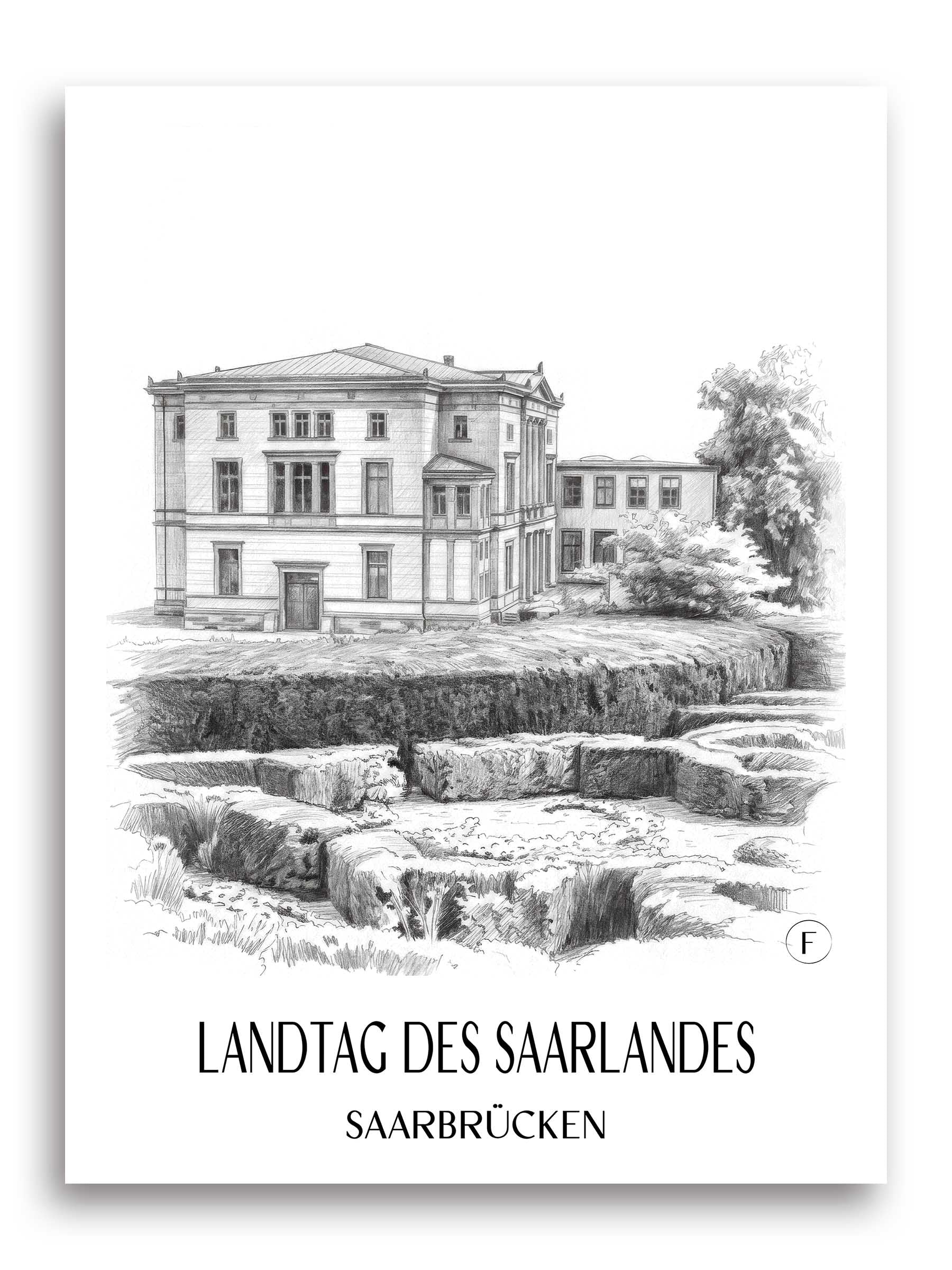 landtag-des-saarlandes-saarbrücken-deutschland-poster-bleistift-zeichnung-drawing