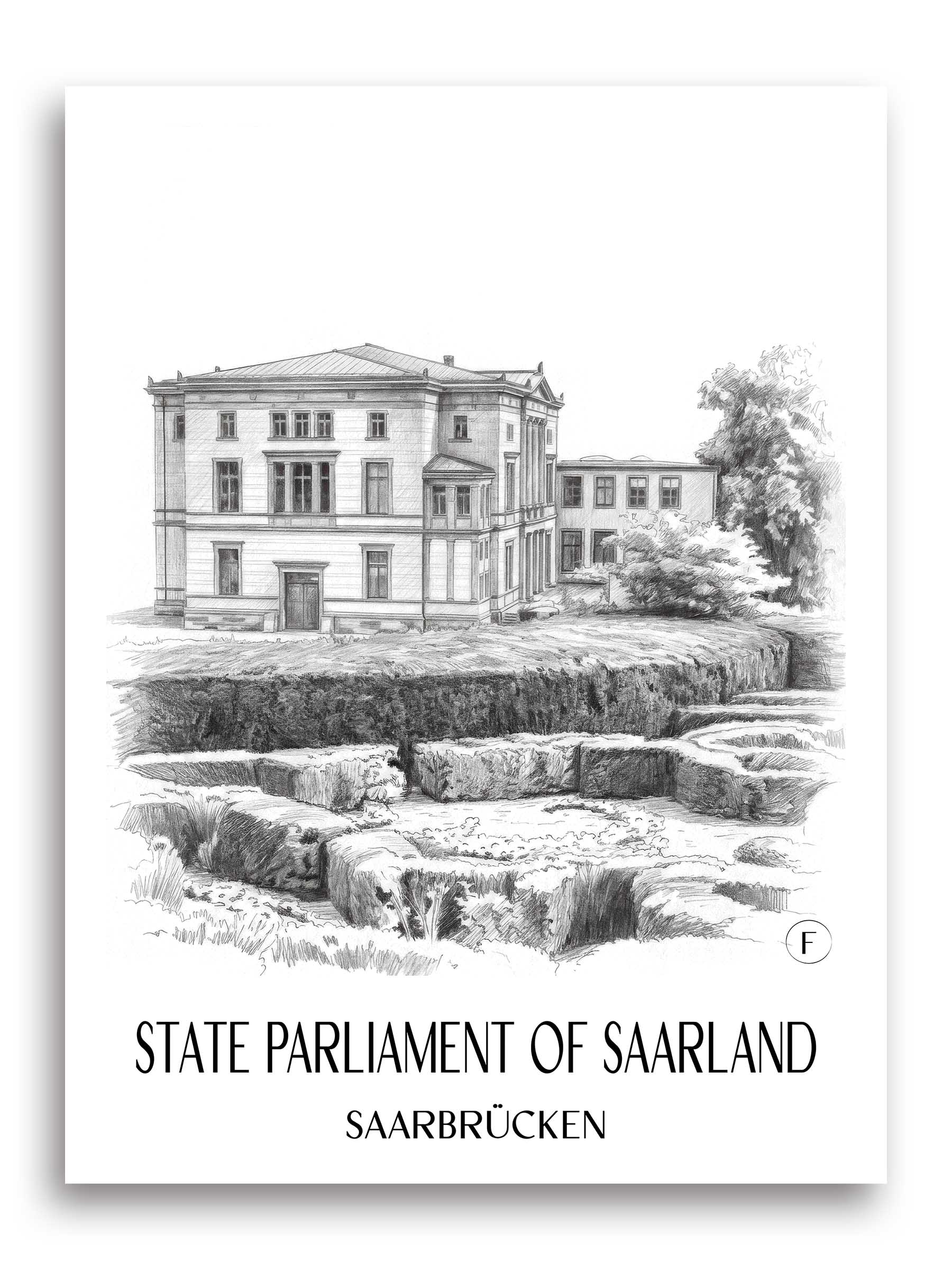 Landtag des Saarlandes Poster - Saarbrücken - Deutschland Kunstdruck - Zeichnung von A4 bis A1