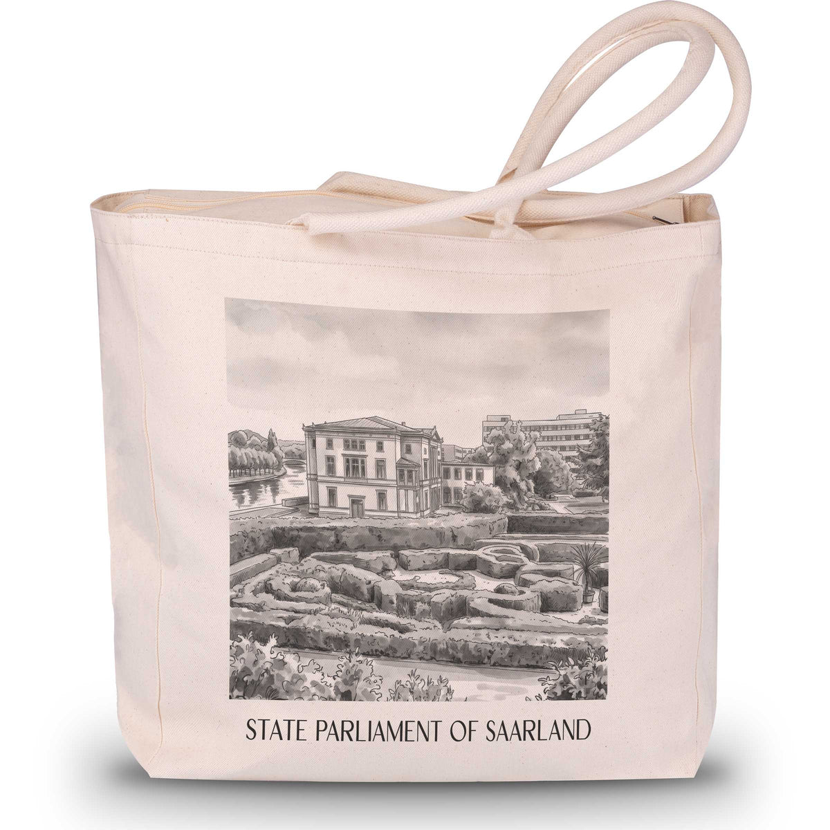 Landtag des Saarlandes Shopping Tasche - Saarbrücken - Deutschland Tote Bag - Einkaufstasche im Aquarell Schwarz-Weiß Stil - favplace