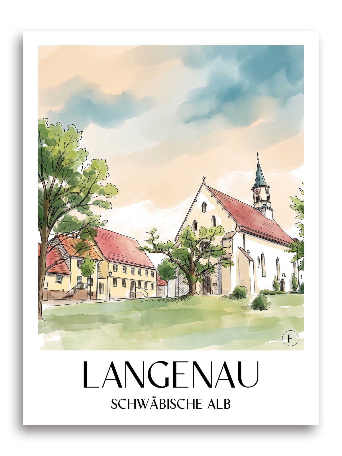 langenau-schwäbische-alb-deutschland-poster-aquarell