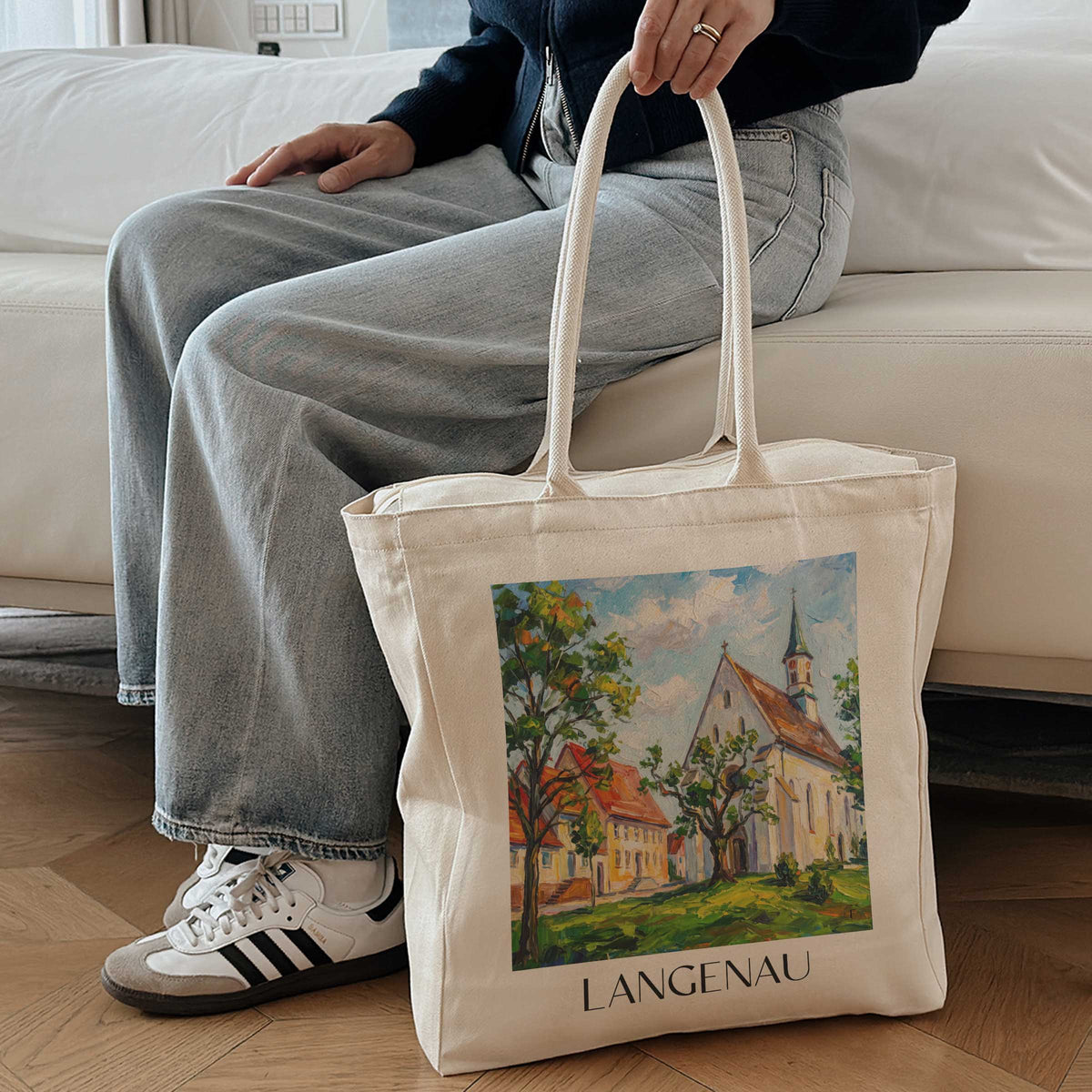 langenau-schwäbische-alb-deutschland-einkaufstasche-oil-painting-oelgemaelde