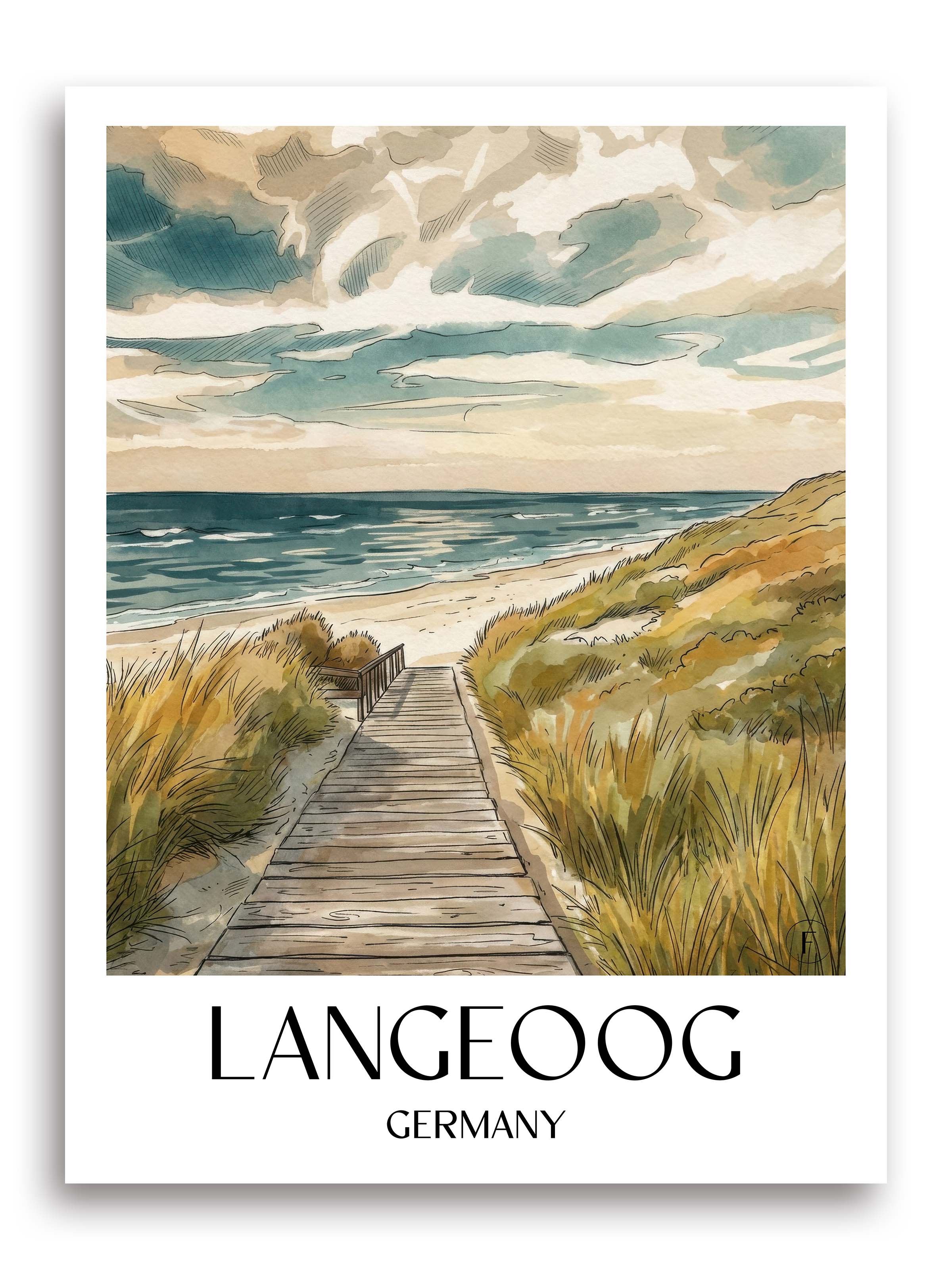 Langeoog Poster - Deutschland Kunstdruck - Aquarell von A4 bis A1 - favplace