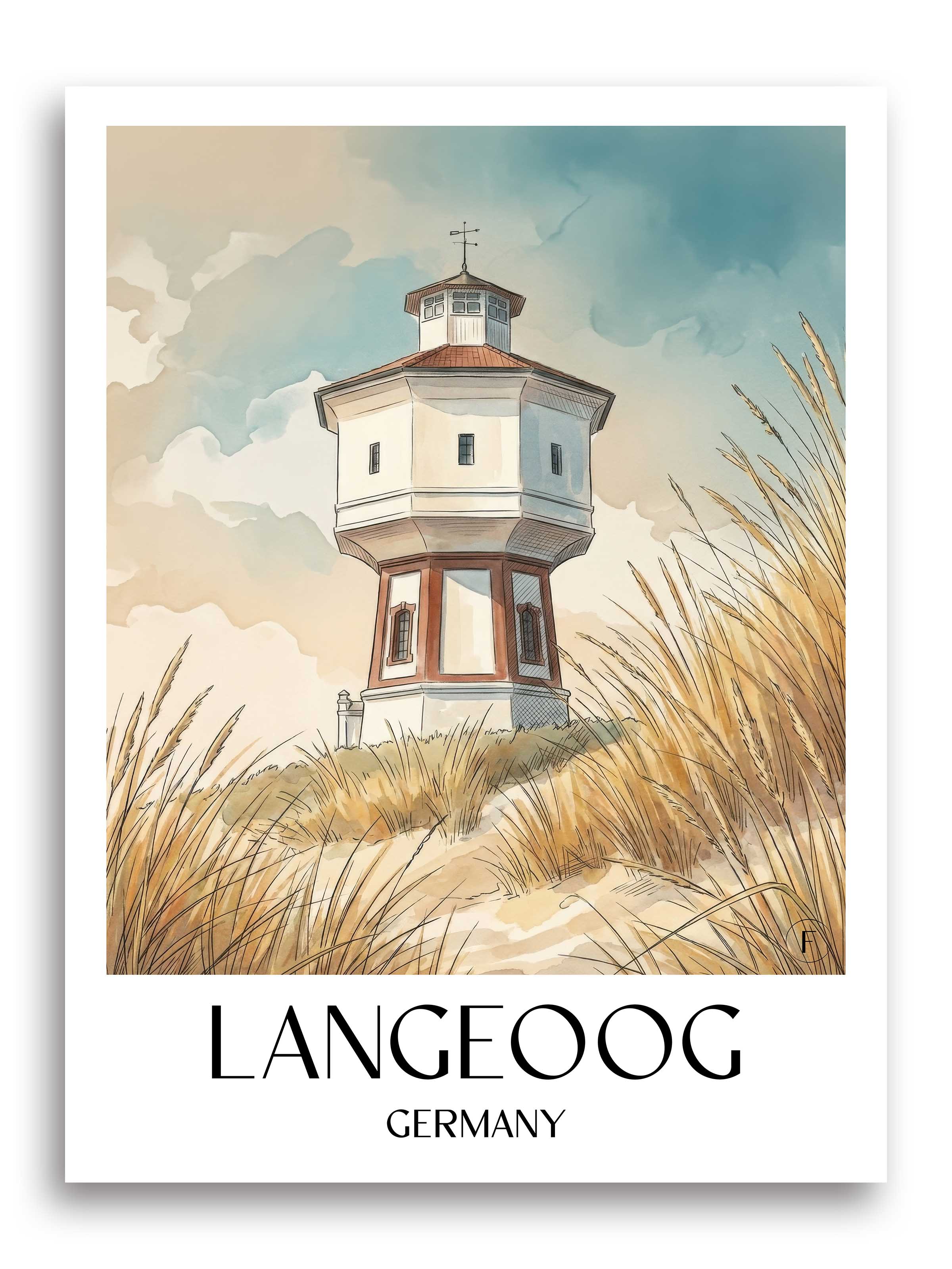 Langeoog Poster - Ostfriesland - Deutschland Kunstdruck - Aquarell von A4 bis A1 - favplace
