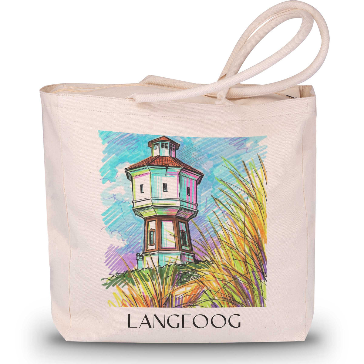 Langeoog Shopping Tasche - Ostfriesland - Deutschland Tote Bag - Einkaufstasche im Tag Graffiti Stil - favplace