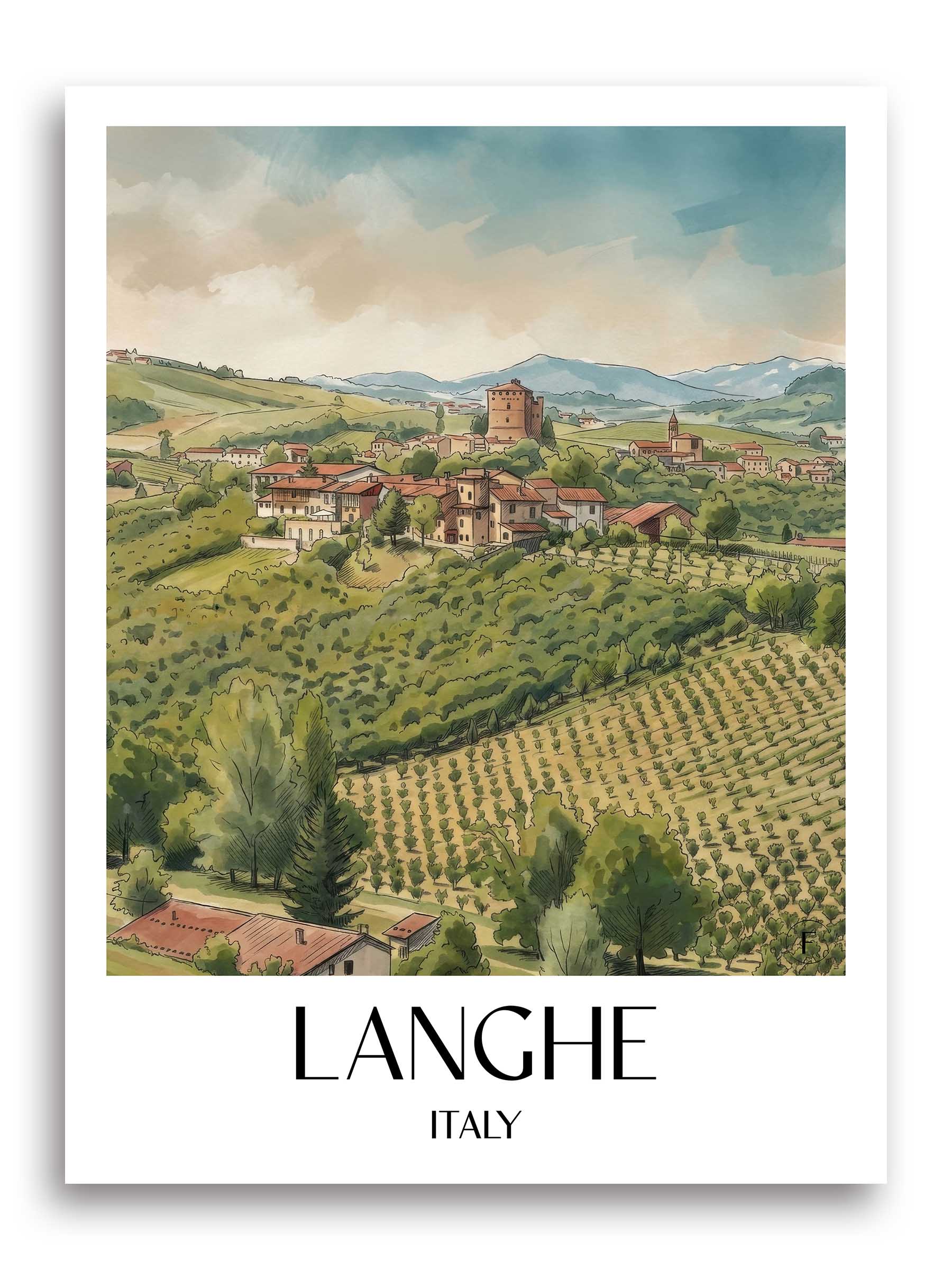 Langhe Poster - Piemont - Italien Kunstdruck - Aquarell von A4 bis A1 - favplace