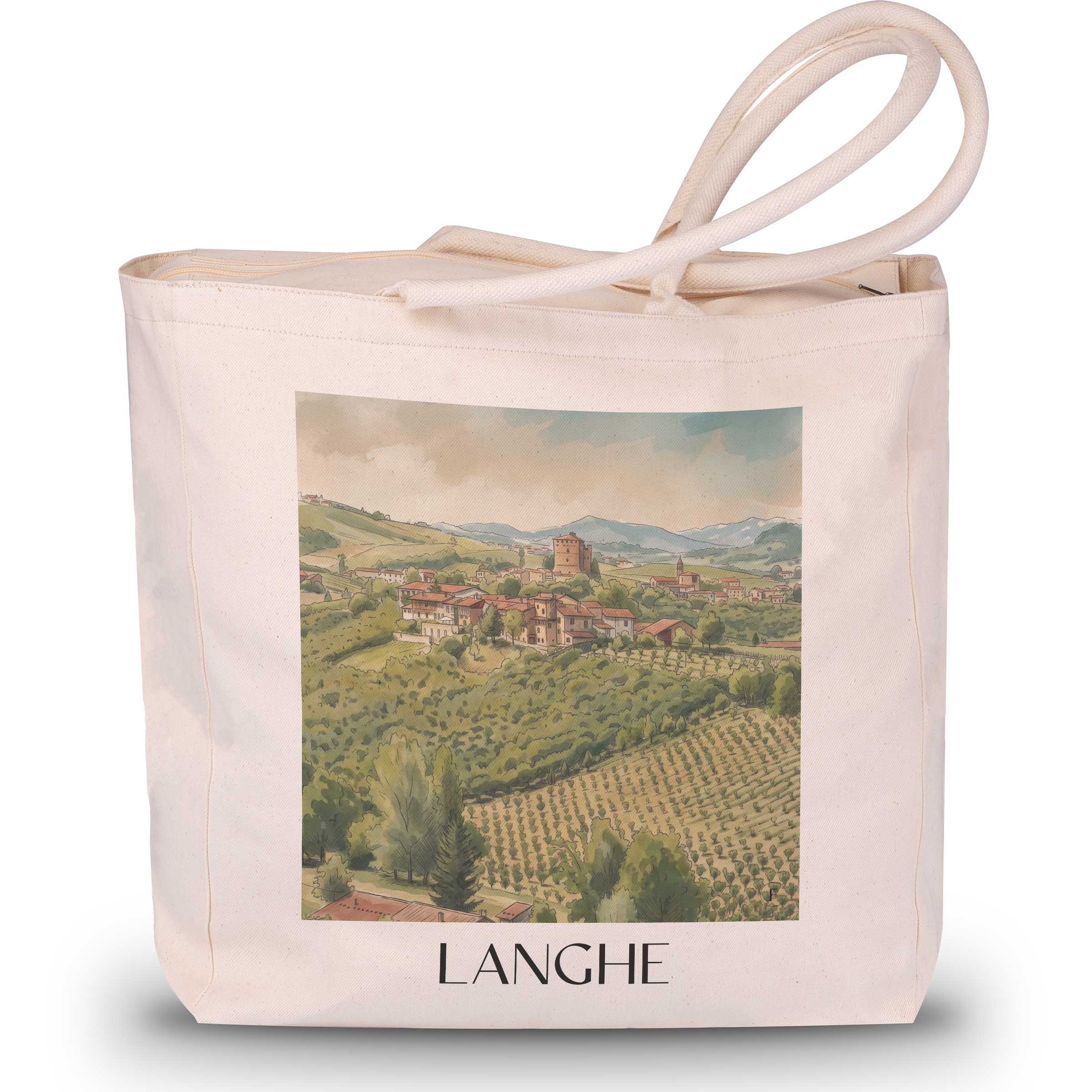 Langhe Shopping Tasche - Piemont - Italien Tote Bag - Einkaufstasche im Aquarell Stil - favplace