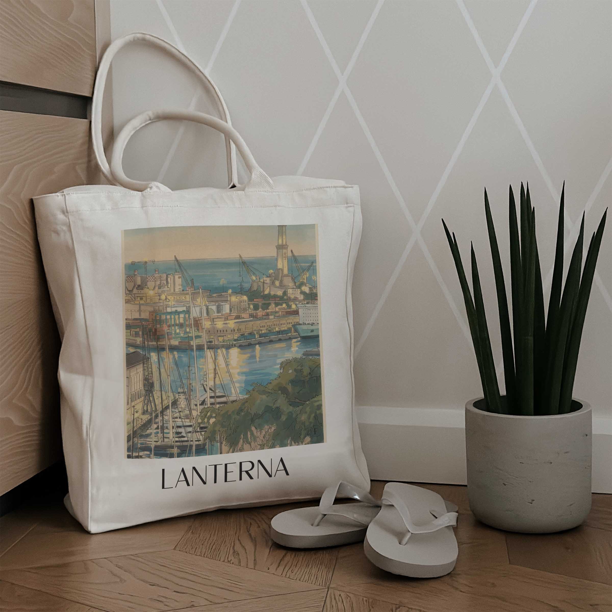 lanterna-genua-italien-einkaufstasche-aquarell