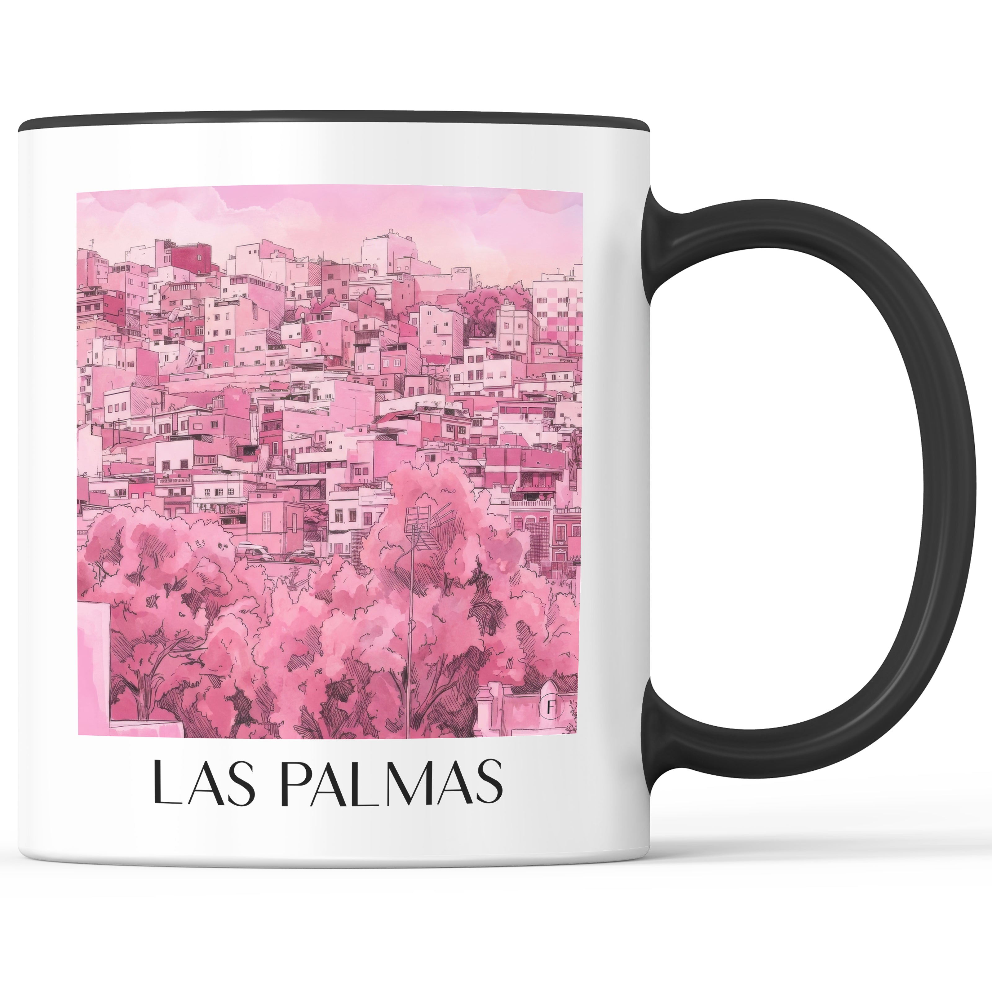 Las Palmas Kaffeebecher - Gran Canaria - Spanien Becher - Kaffeetasse im Aquarell Pink Stil - favplace