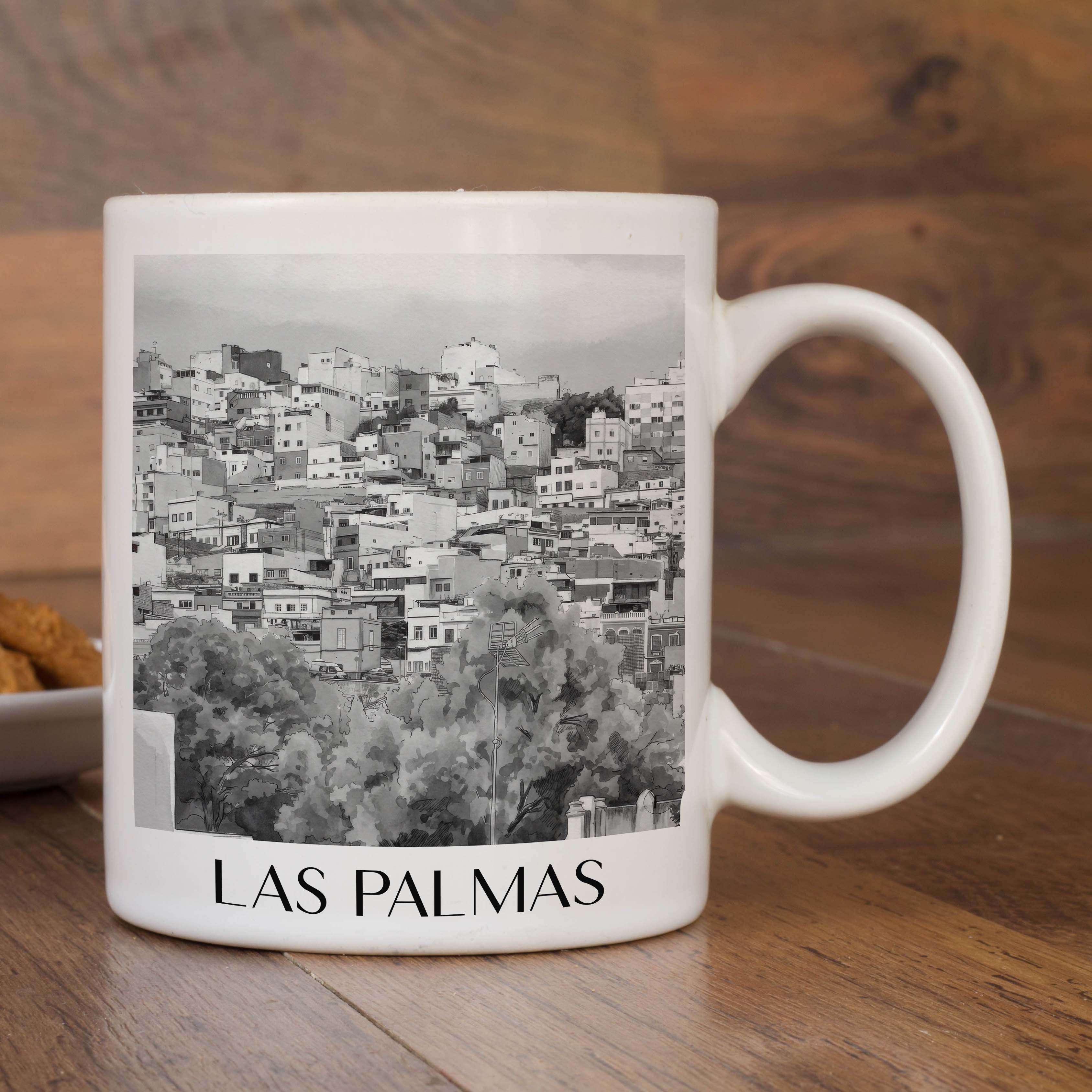 las-palmas-gran-canaria-spanien-kaffeebecher-aquarell-schwarz-weiss