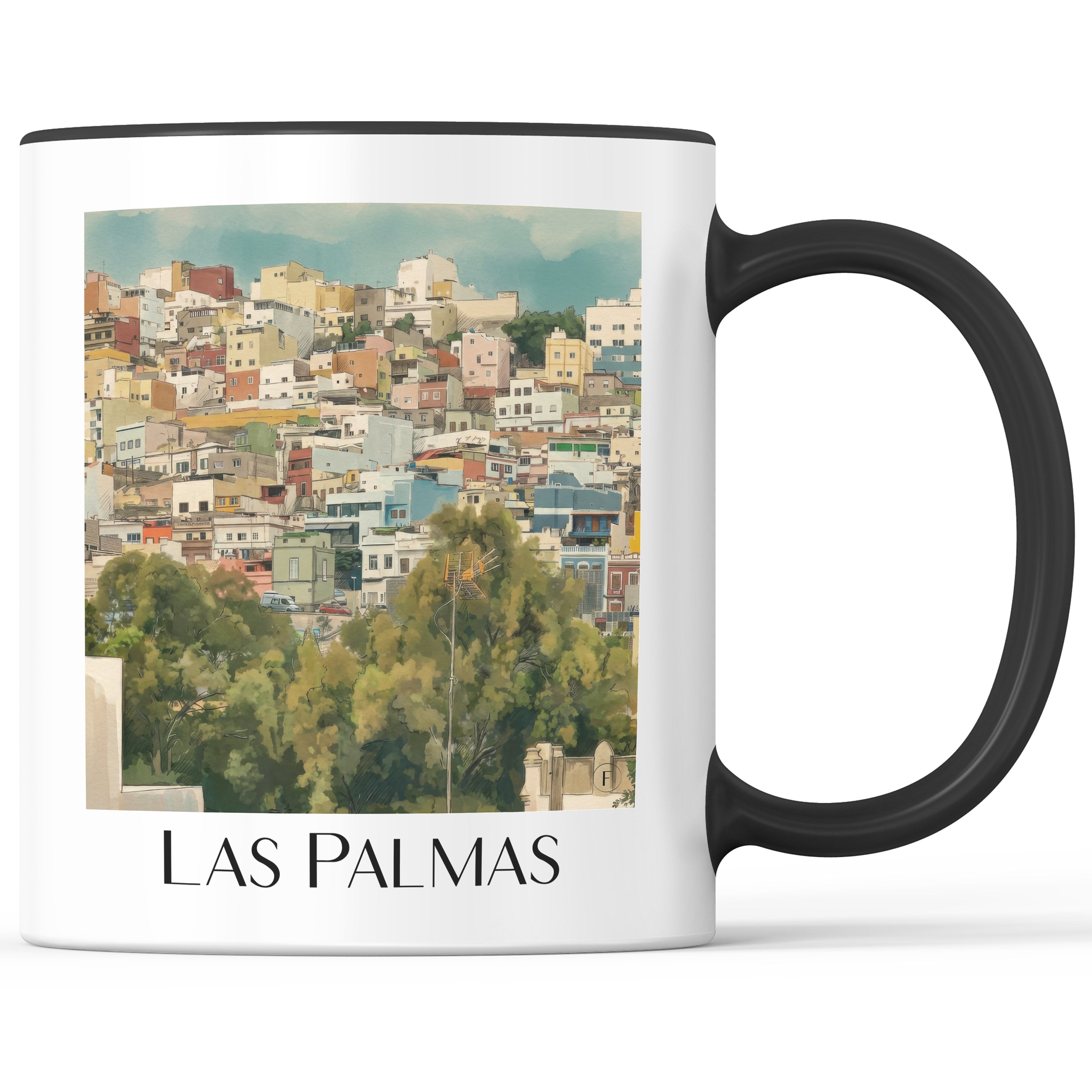 Las Palmas Kaffeebecher - Gran Canaria - Spanien Becher - Kaffeetasse im Aquarell Stil - favplace