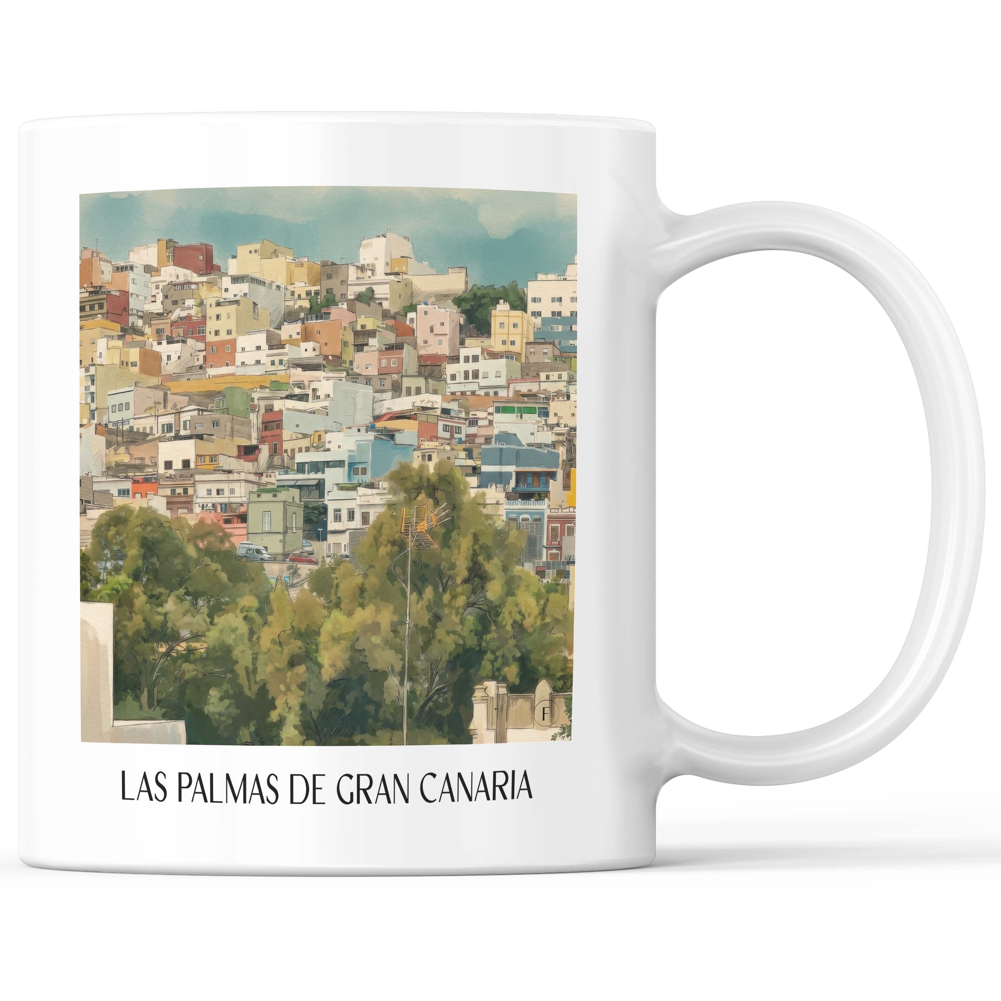 Las Palmas Kaffeebecher - Gran Canaria - Spanien Becher - Kaffeetasse im Aquarell Stil - favplace