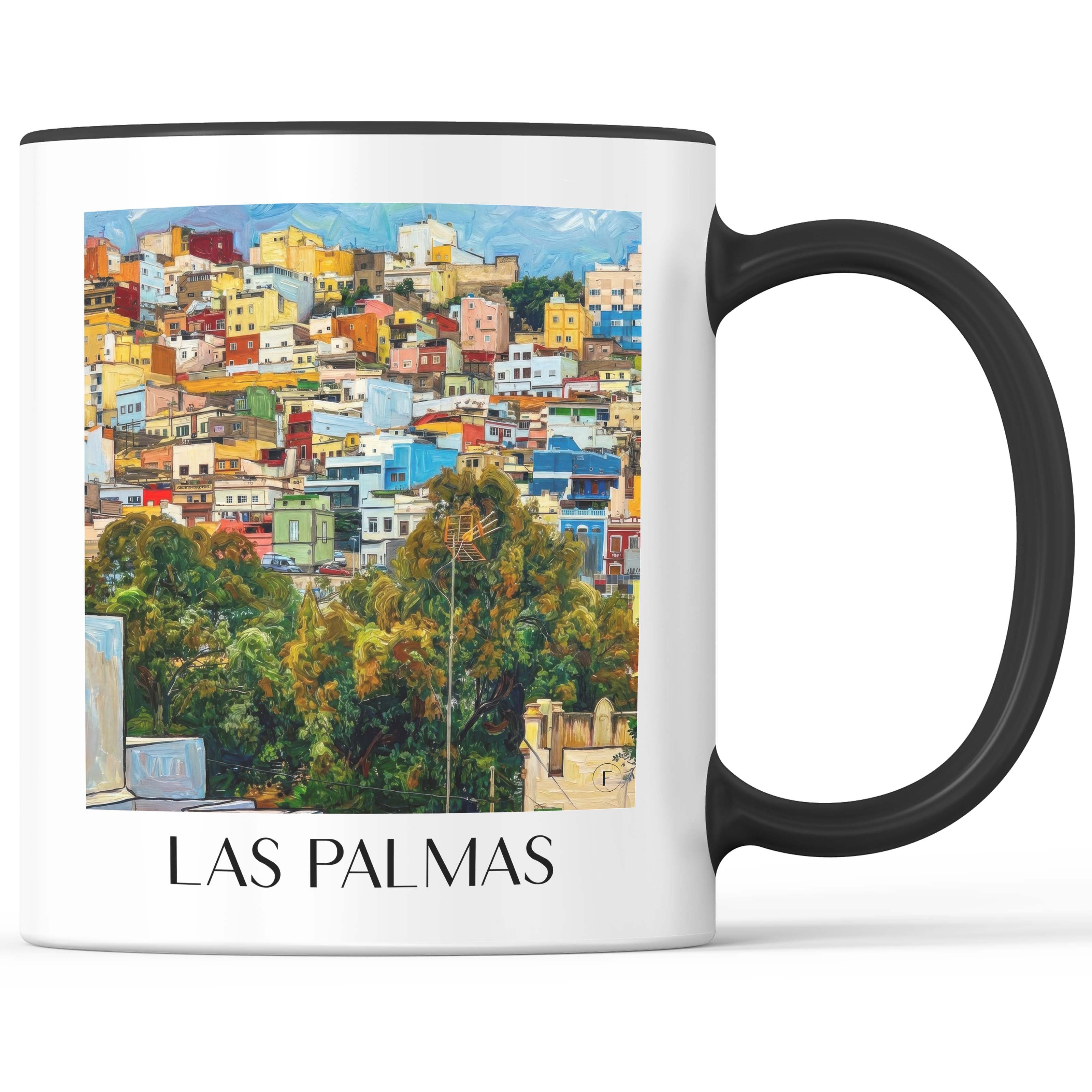 Las Palmas Kaffeebecher - Gran Canaria - Spanien Becher - Kaffeetasse im Ölgemälde Stil - favplace