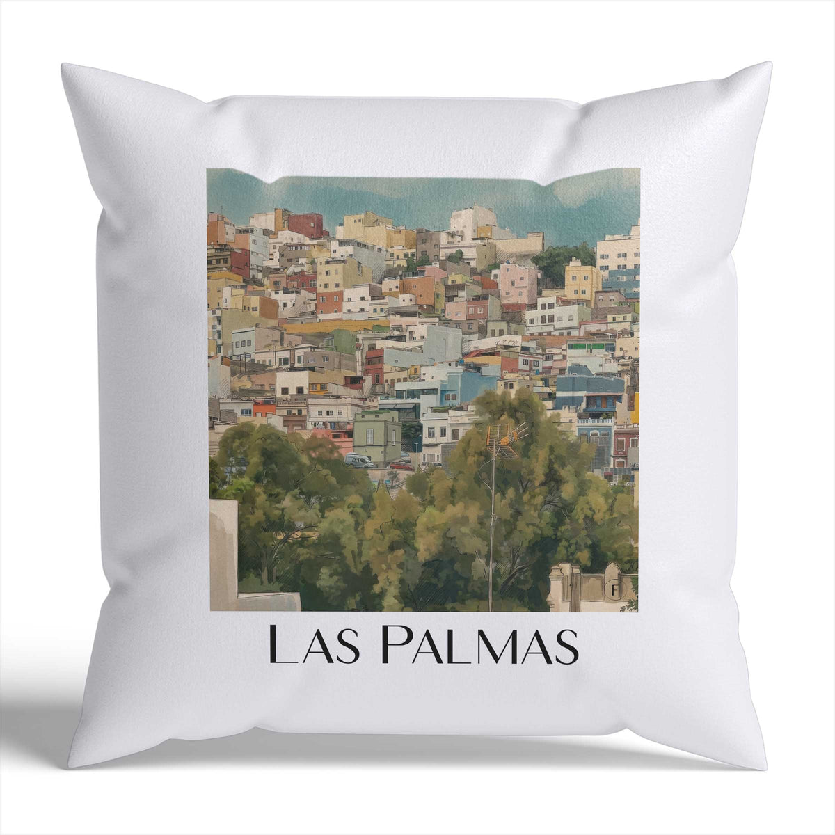 Las Palmas Kissenhülle - Zierkissen Bezug - Gran Canaria - Spanien Kissen bzw. Kissenbezug im Aquarell Stil - favplace