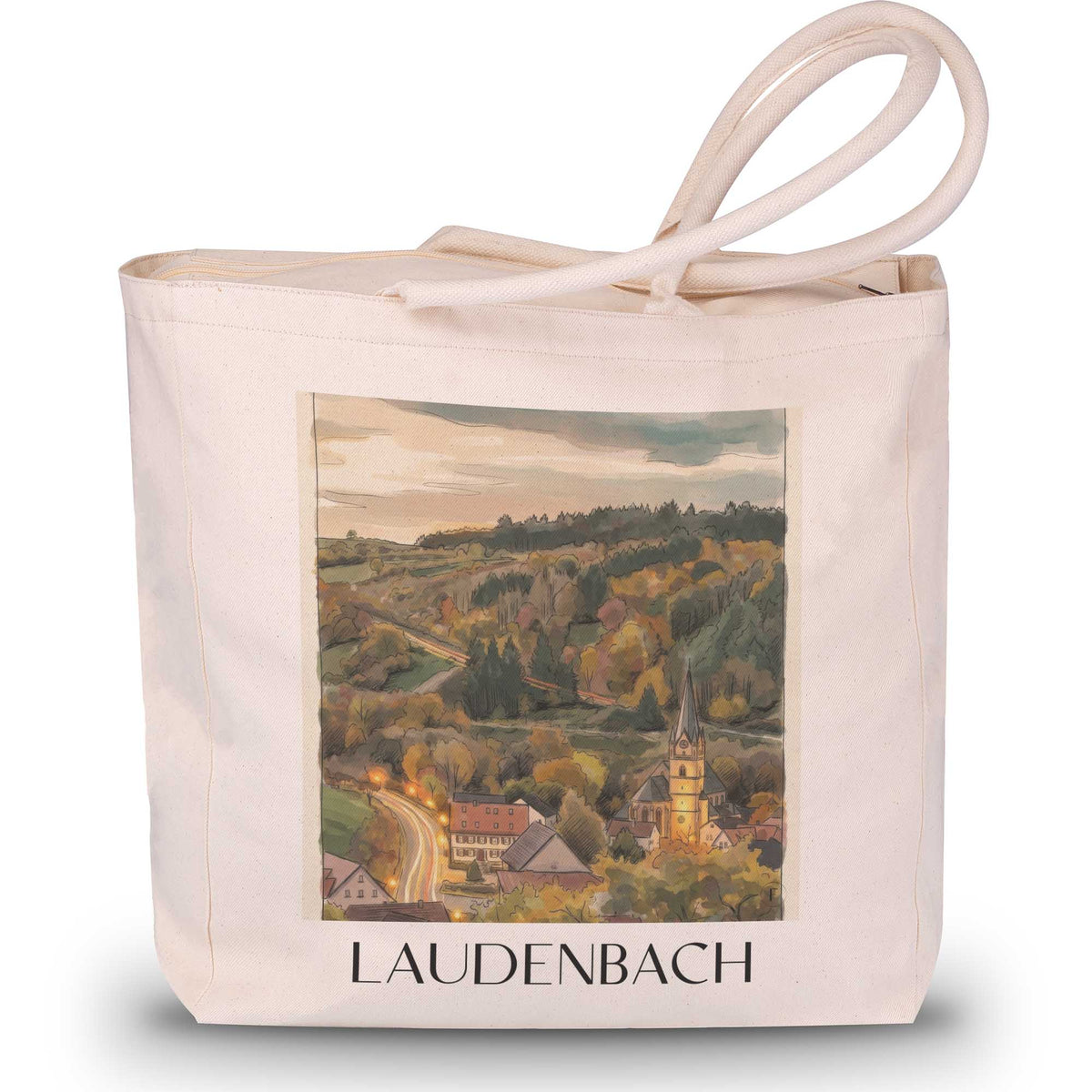 laudenbach-bergstraße-deutschland-einkaufstasche-aquarell