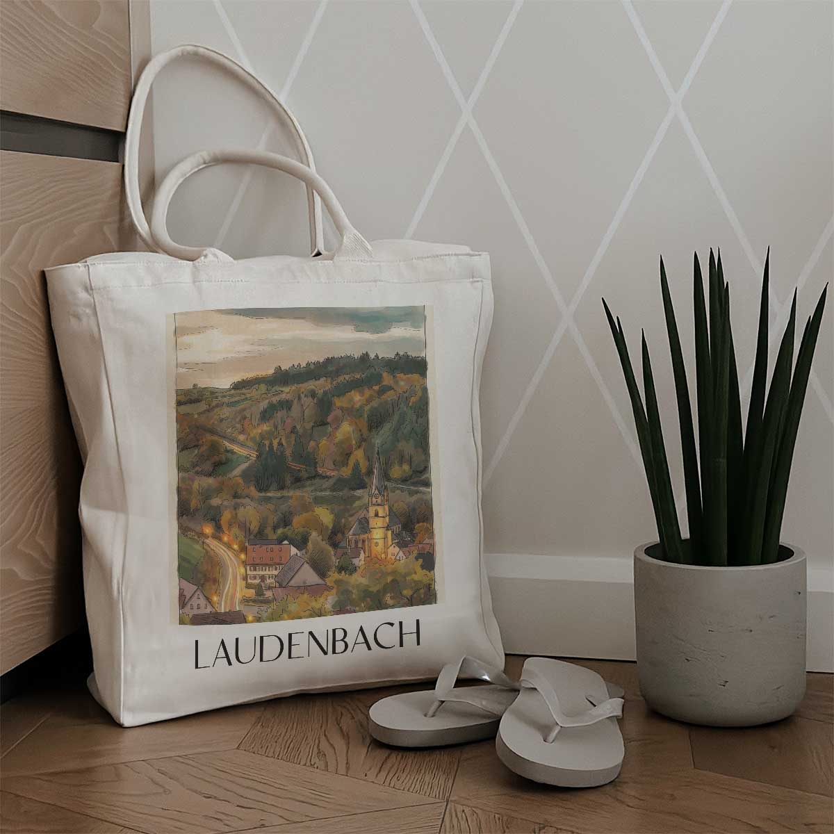 laudenbach-bergstraße-deutschland-einkaufstasche-aquarell