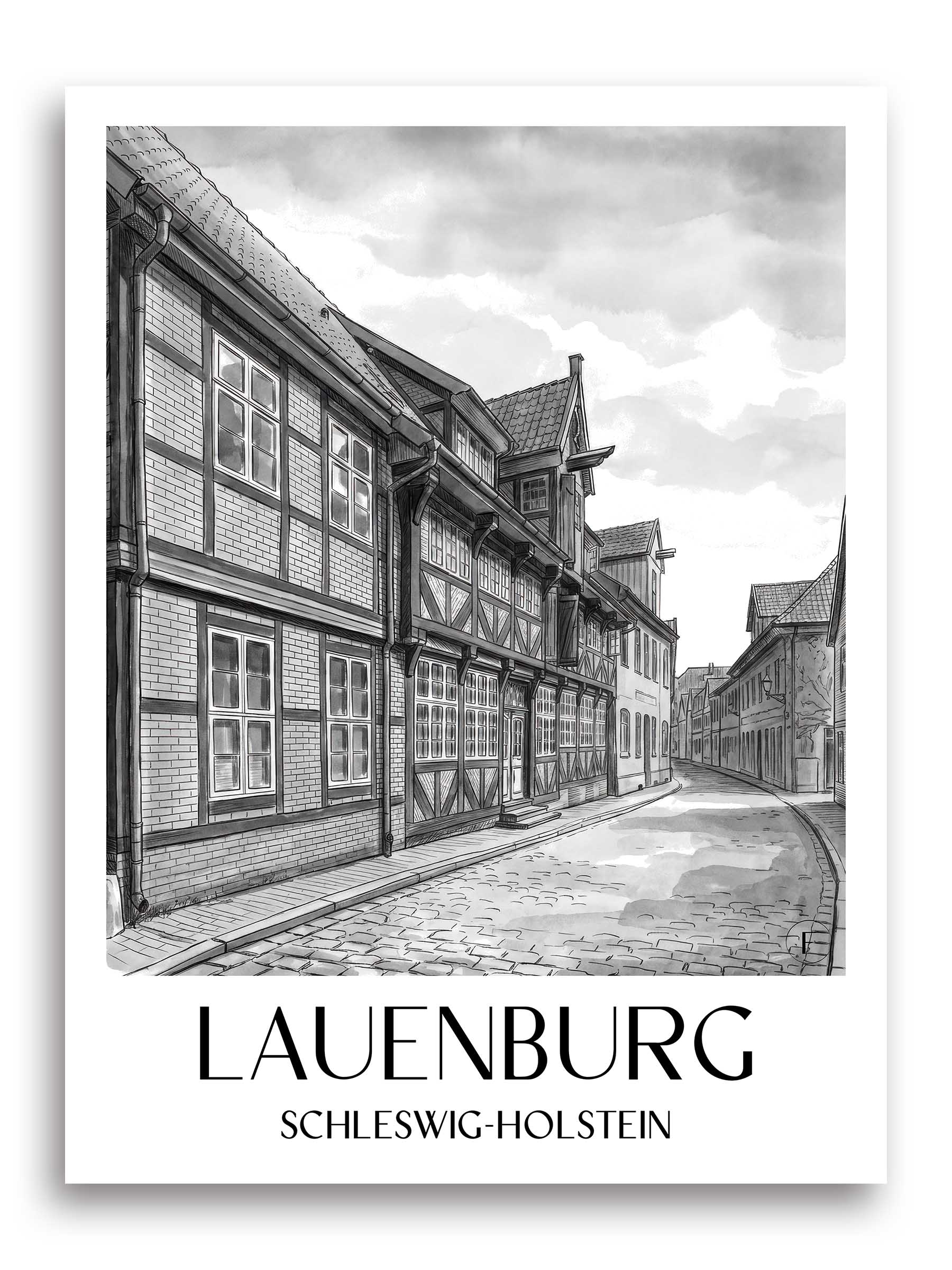 lauenburg-schleswig-holstein-deutschland-poster-aquarell-schwarz-weiss