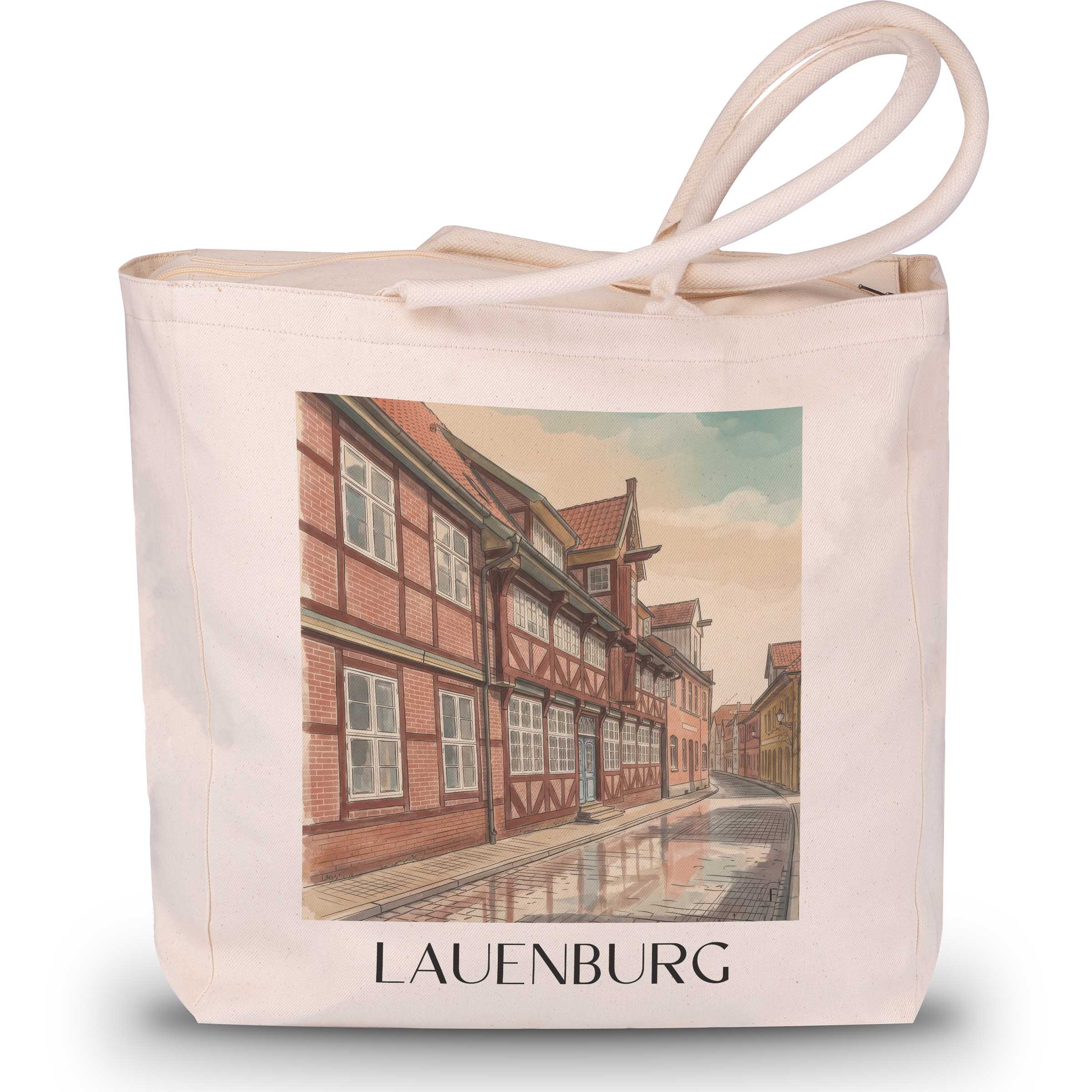 Lauenburg Shopping Tasche - Schleswig-Holstein - Deutschland Tote Bag - Einkaufstasche im Aquarell Stil - favplace