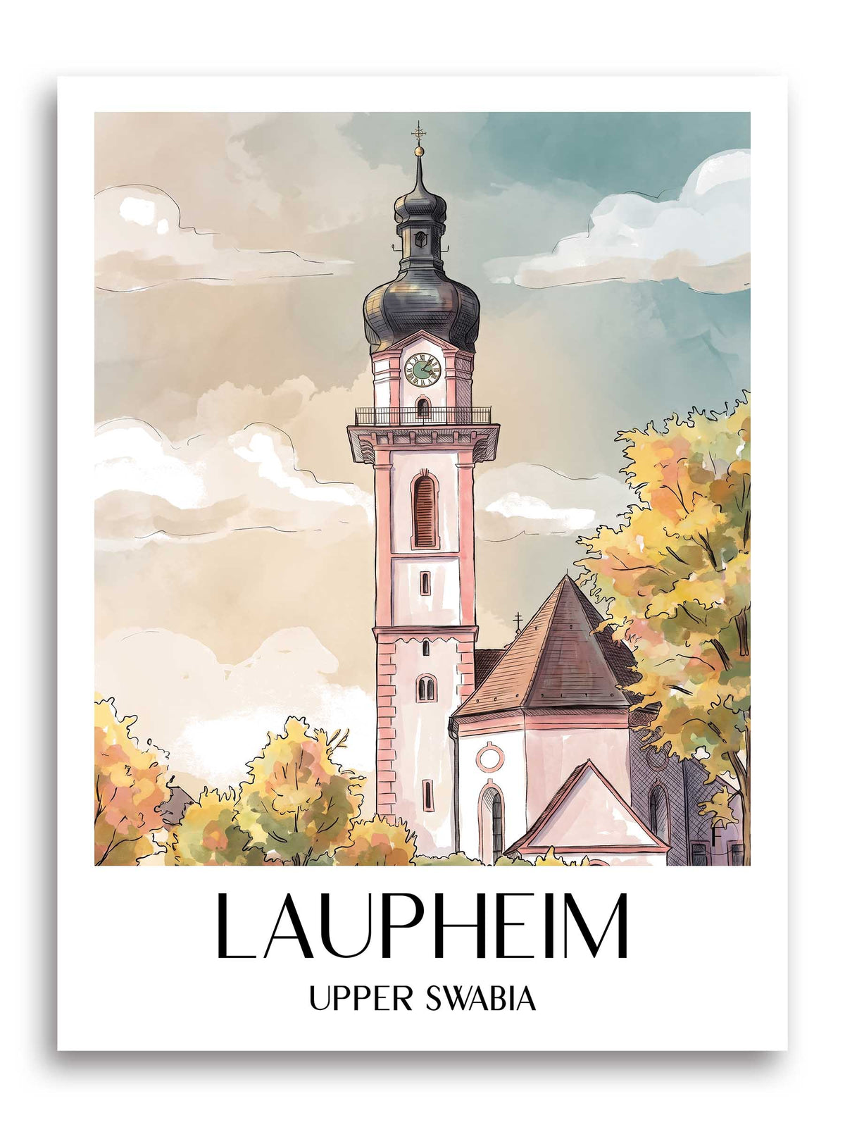Laupheim Poster - Oberschwaben - Deutschland Kunstdruck - Aquarell von A4 bis A1 - favplace