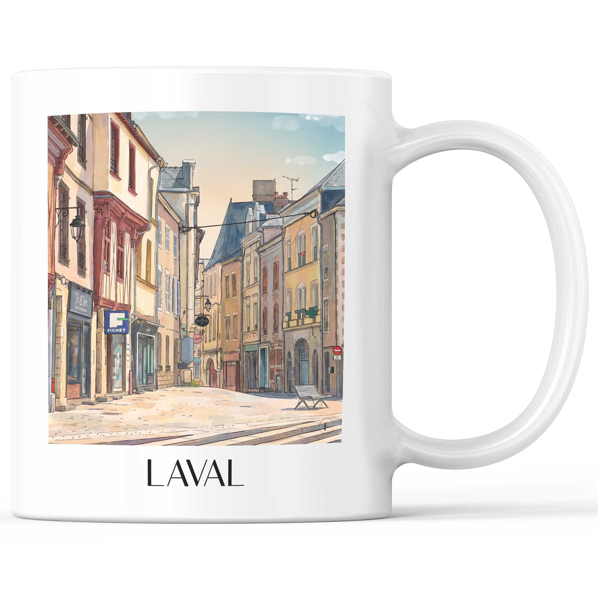 Laval Kaffeebecher - Mayenne - Frankreich Becher - Kaffeetasse im Aquarell Stil - favplace