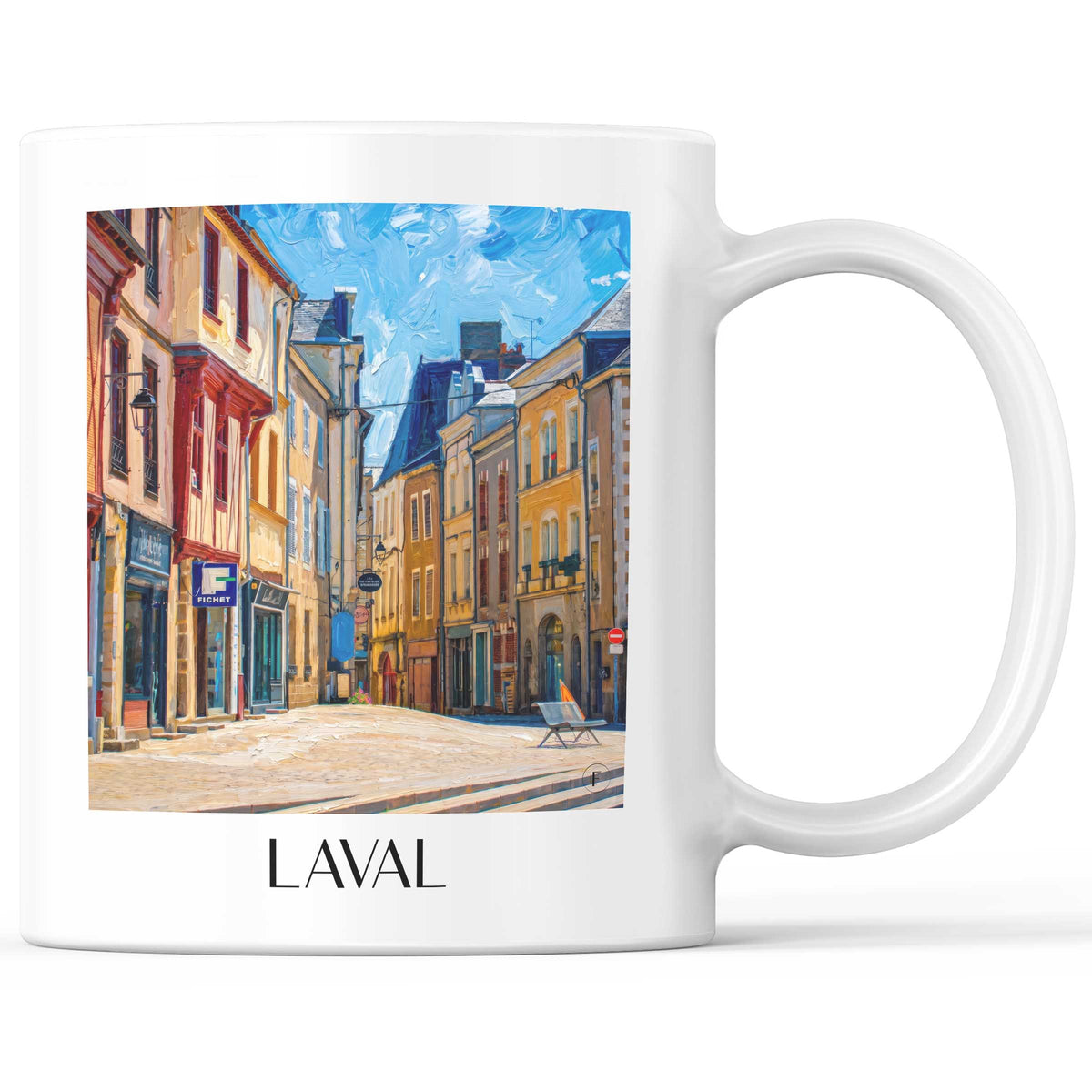 Laval Kaffeebecher - Mayenne - Frankreich Becher - Kaffeetasse im Ölgemälde Stil - favplace